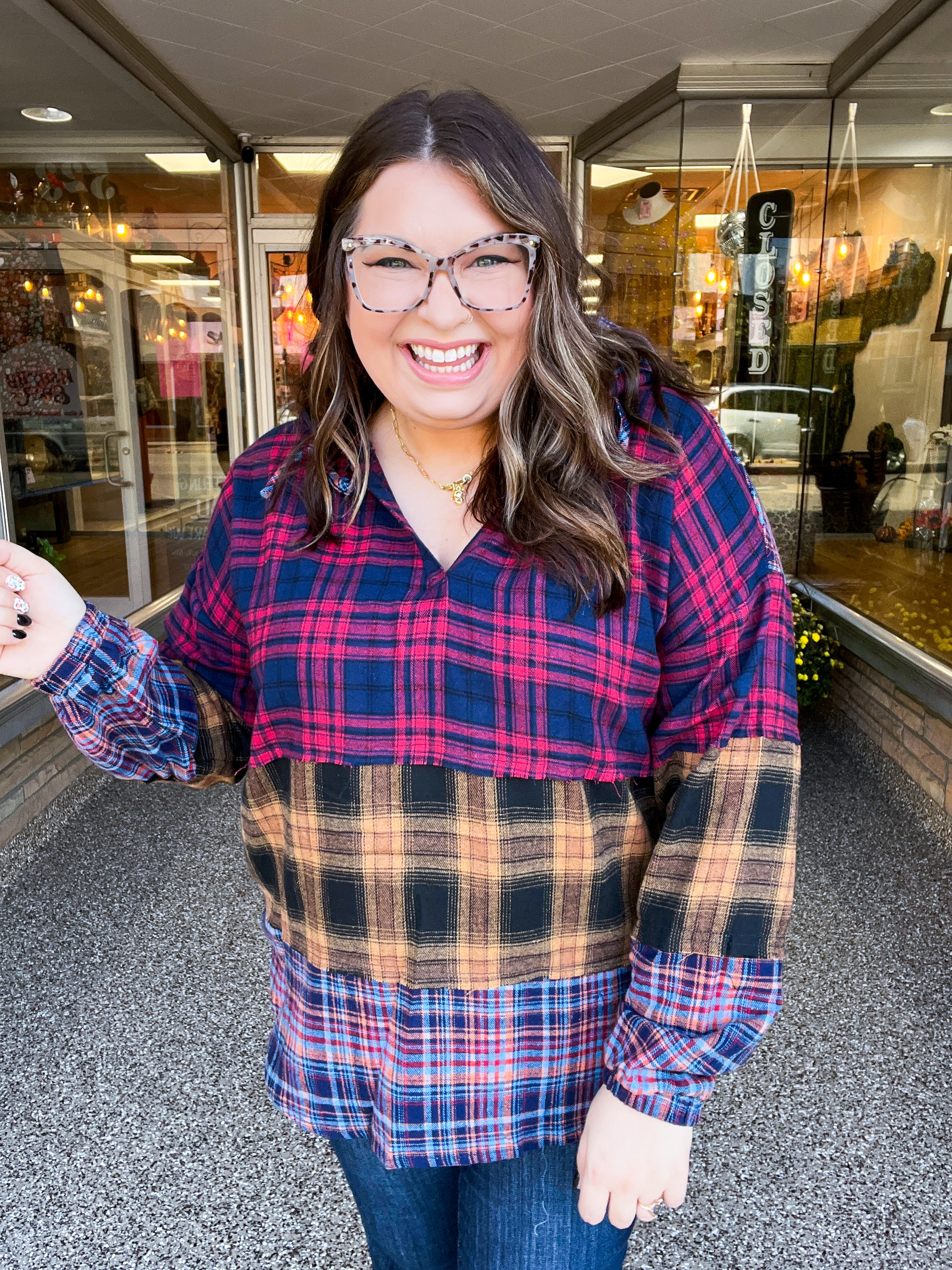 Plaid Perfection Notched Neck Hoodie