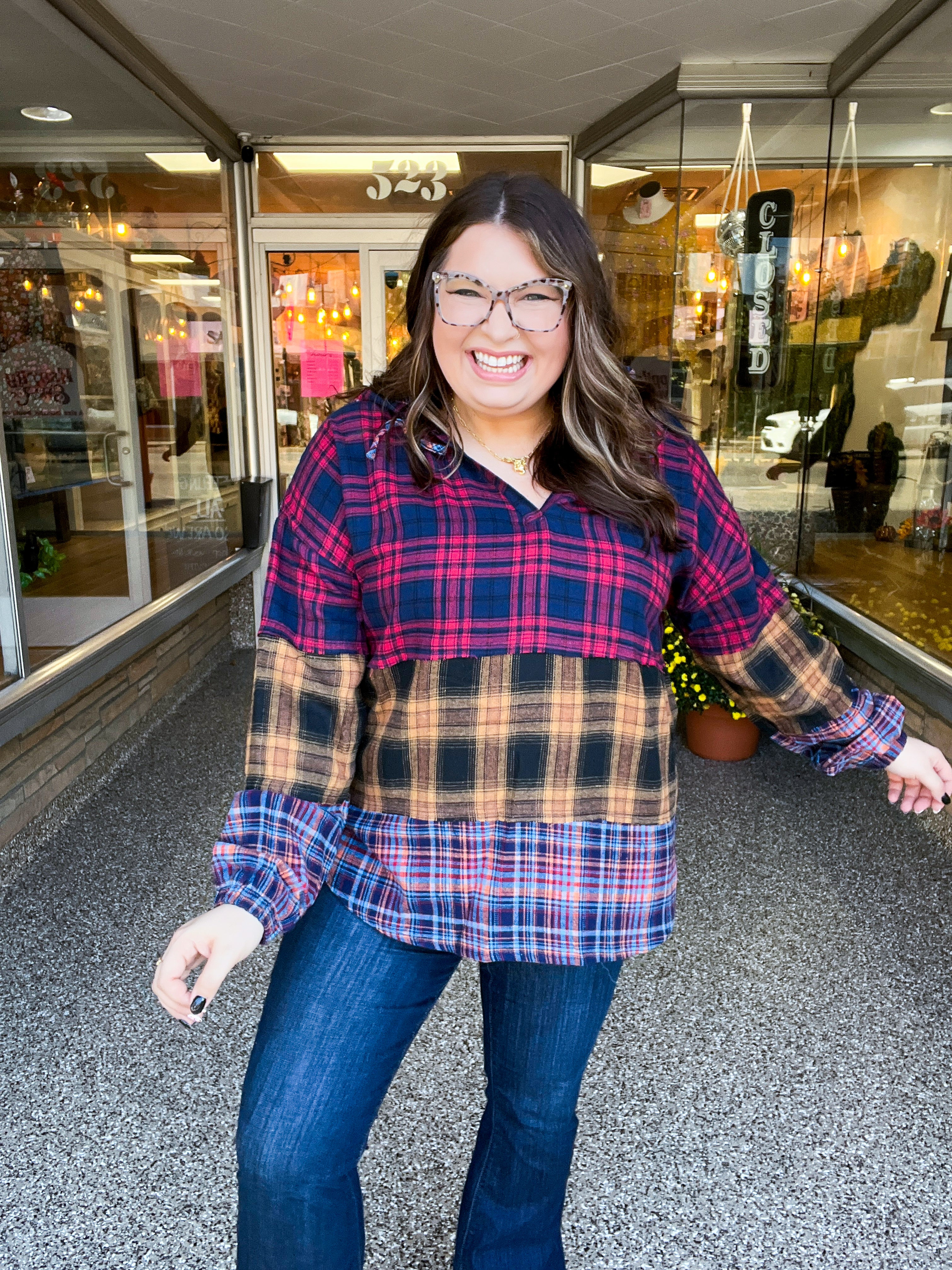 Plaid Perfection Notched Neck Hoodie
