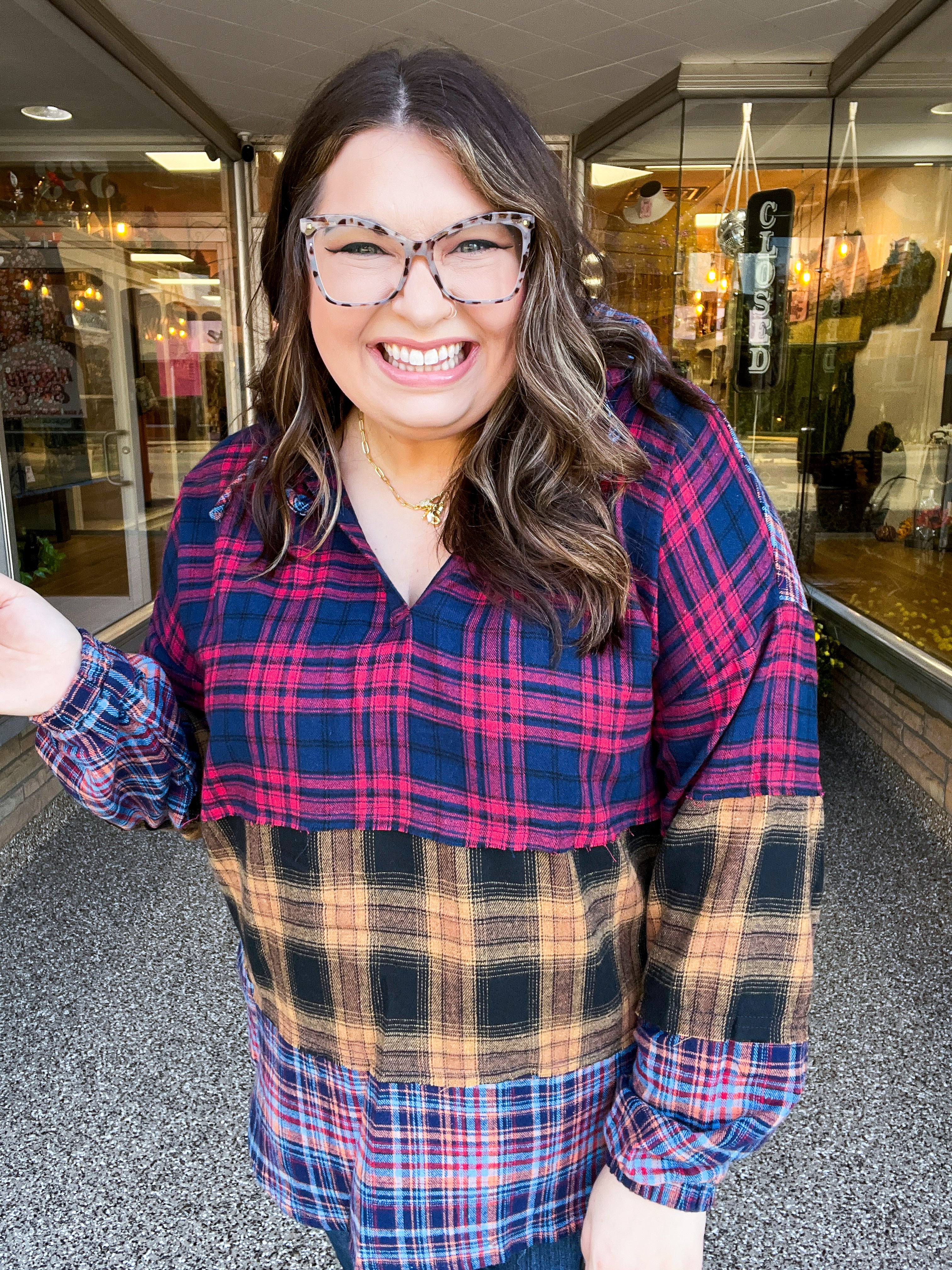 Plaid Perfection Notched Neck Hoodie