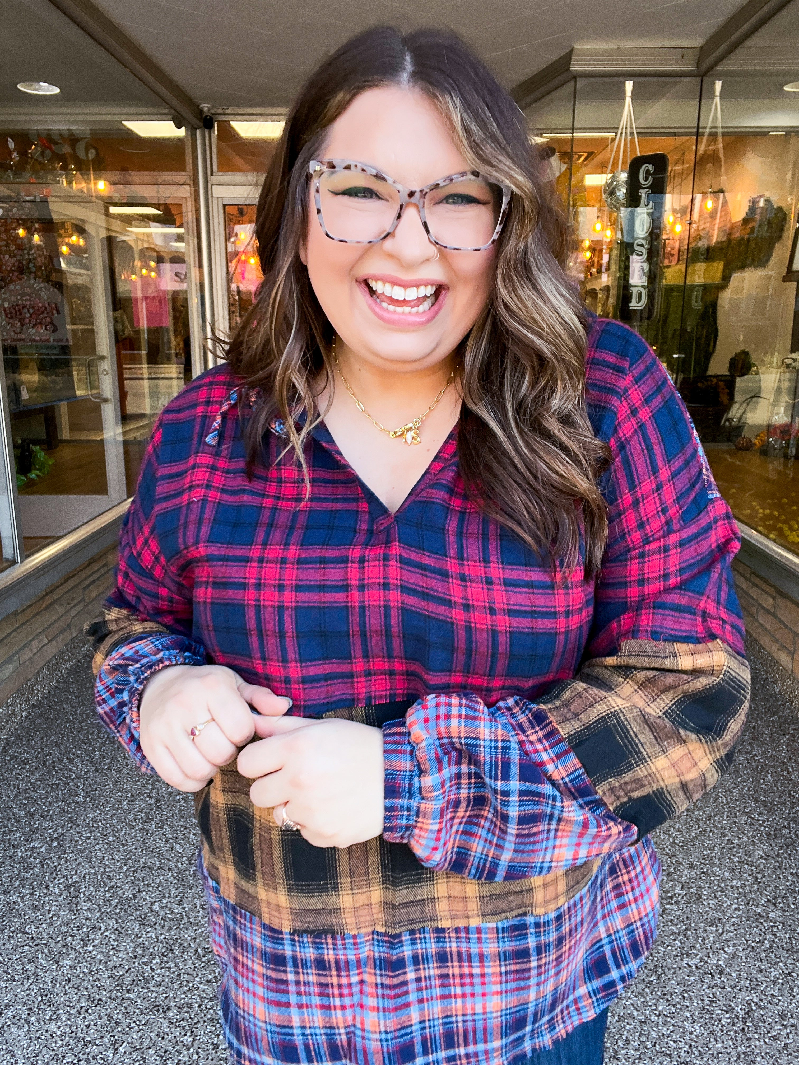 Plaid Perfection Notched Neck Hoodie