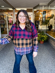 Plaid Perfection Notched Neck Hoodie