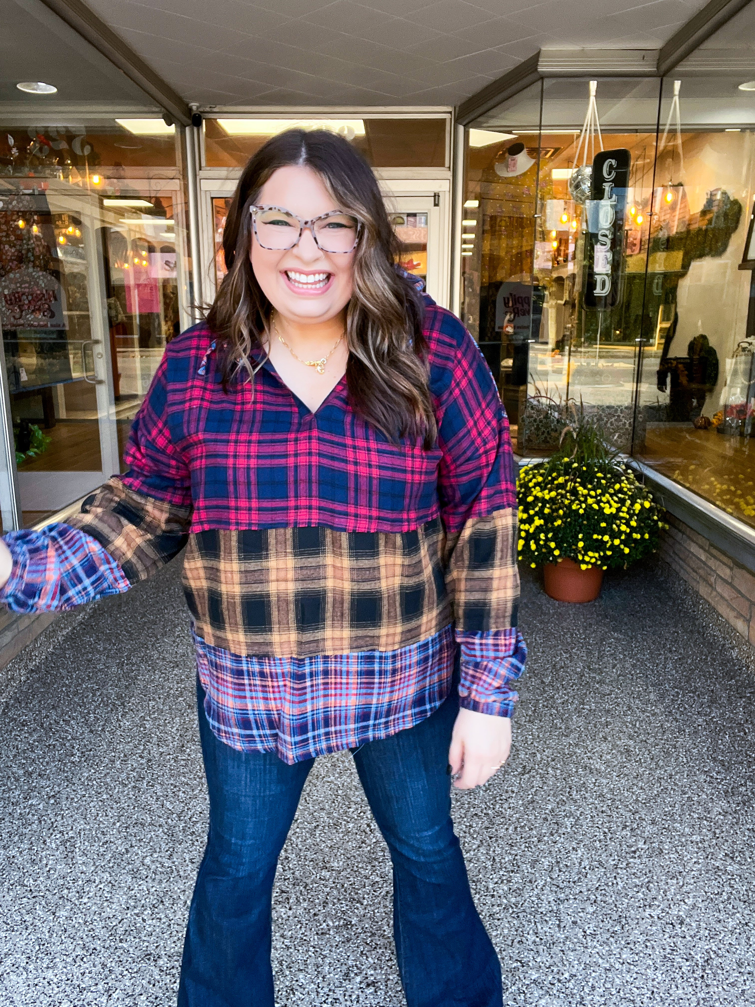 Plaid Perfection Notched Neck Hoodie