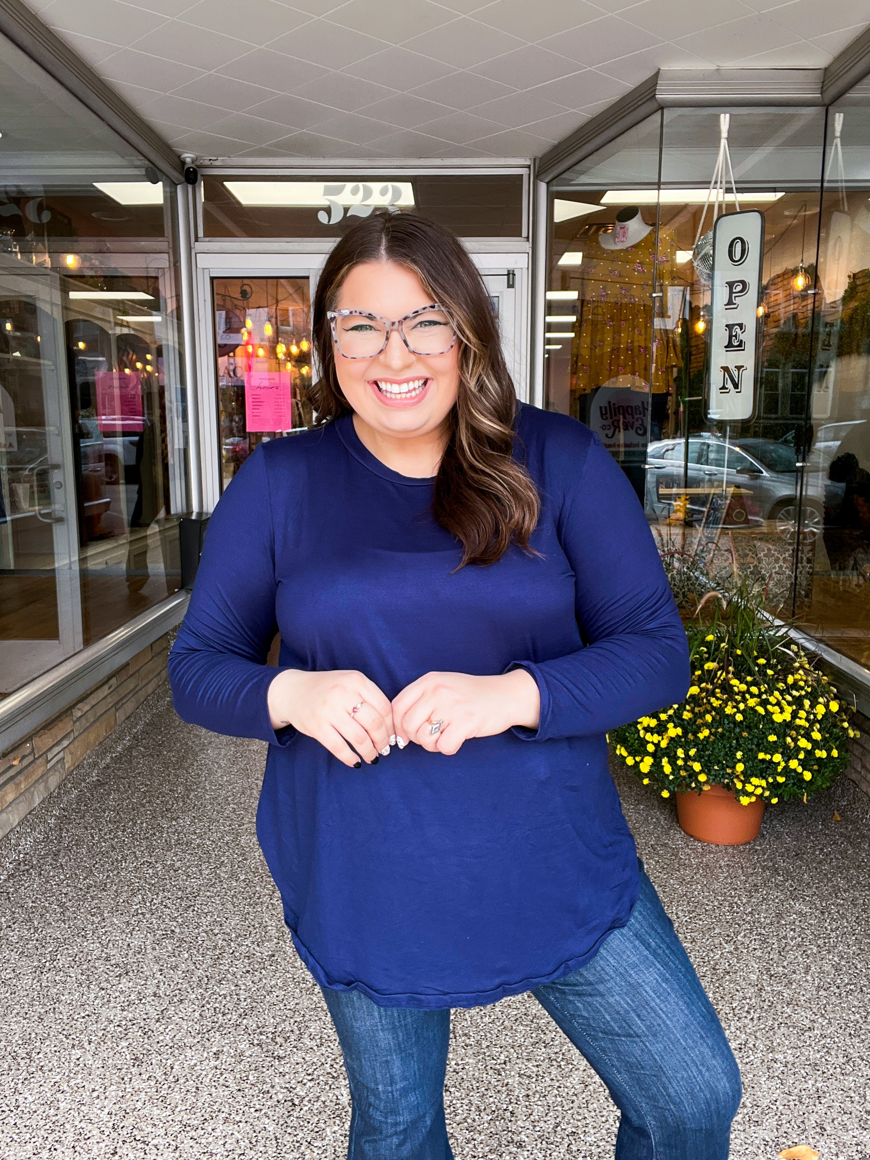 Essential Butter Soft Round Neck Long Sleeve Top - Navy *FINAL SALE*