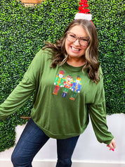 Jolly Nutcracker Hacci Sweater Top - Olive