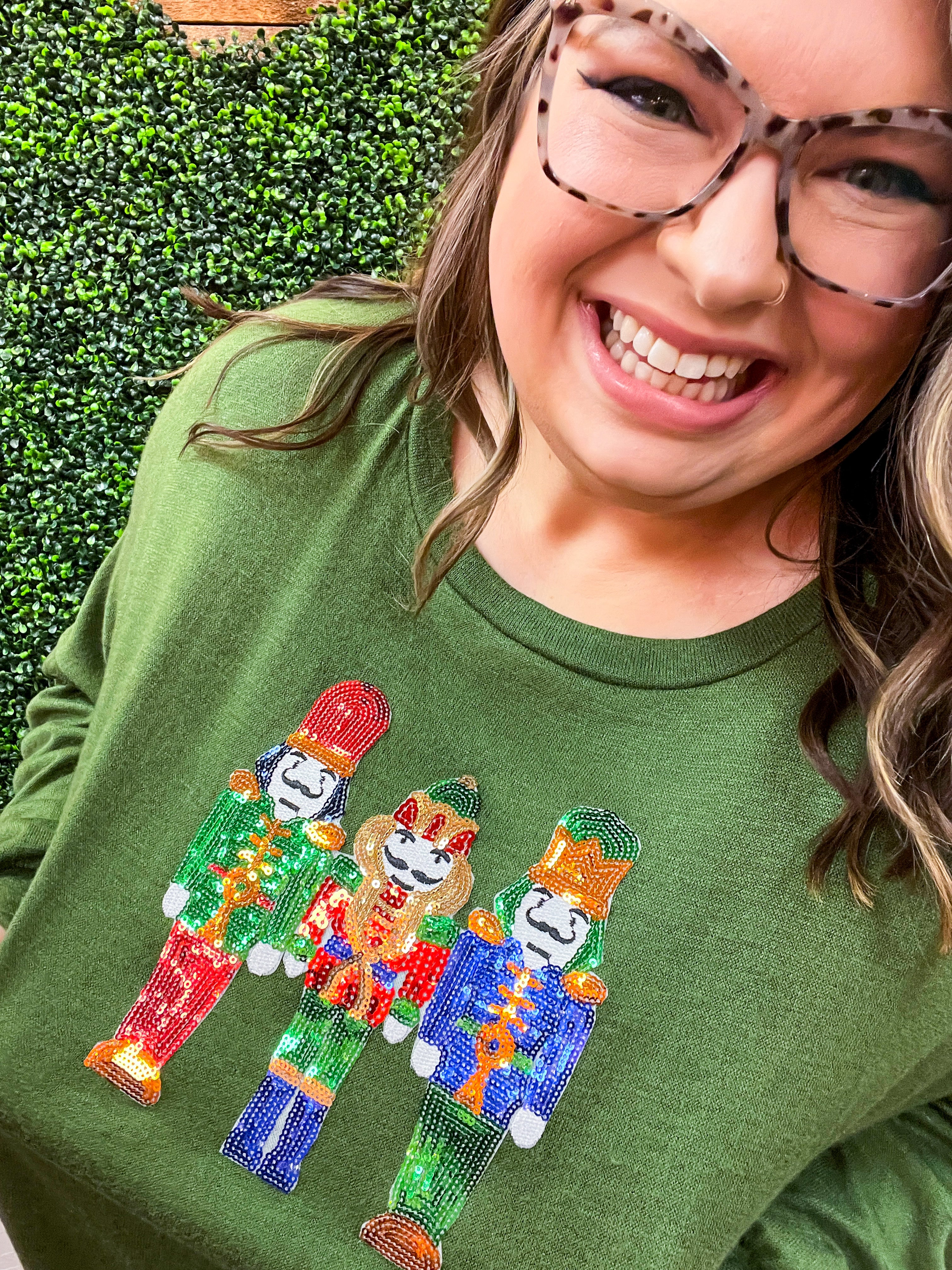 Jolly Nutcracker Hacci Sweater Top - Olive