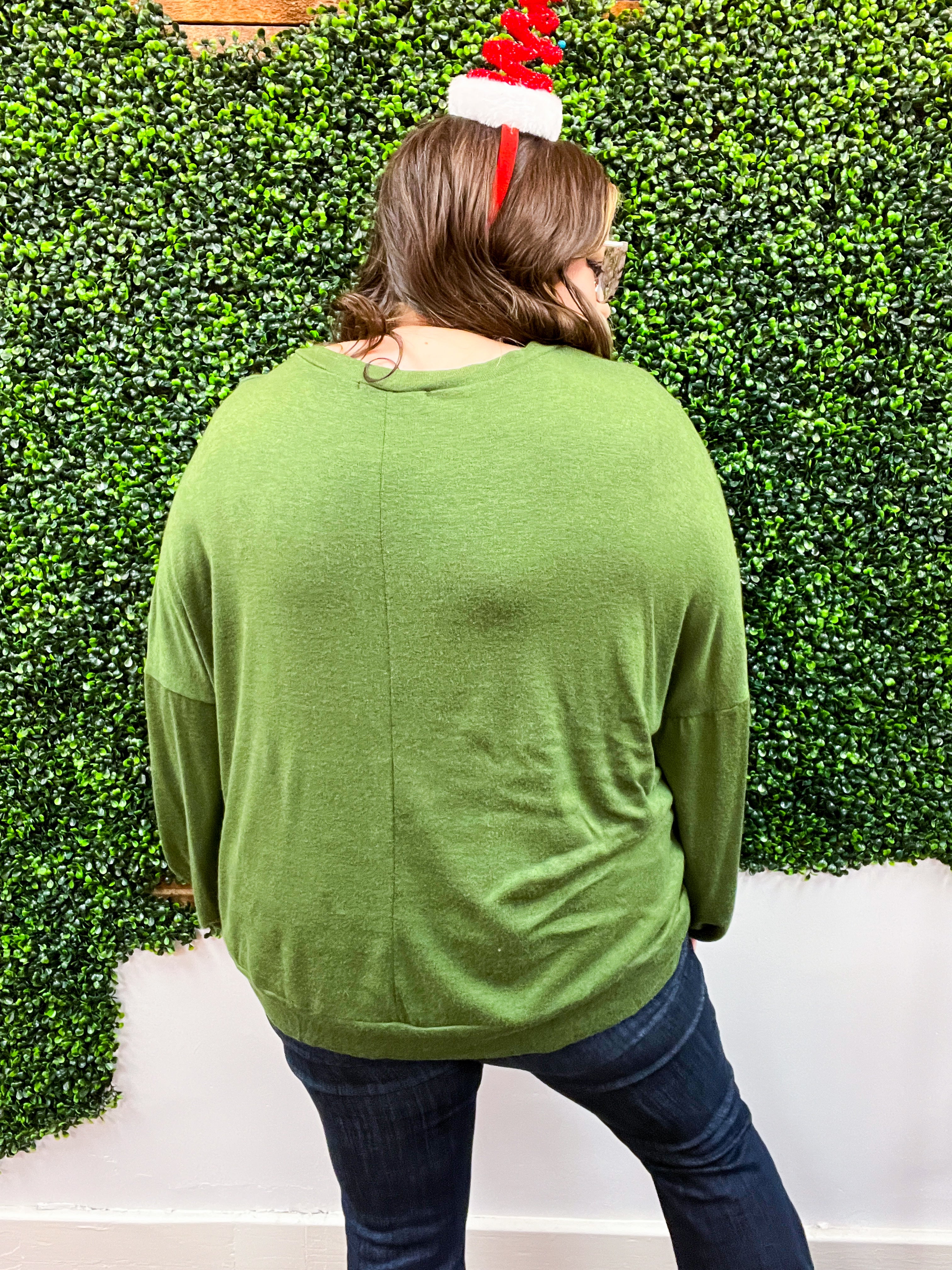 Jolly Nutcracker Hacci Sweater Top - Olive
