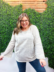 Coastal Breeze Contrast Seaming Wide Sleeve Pullover - Oatmeal *FINAL SALE*