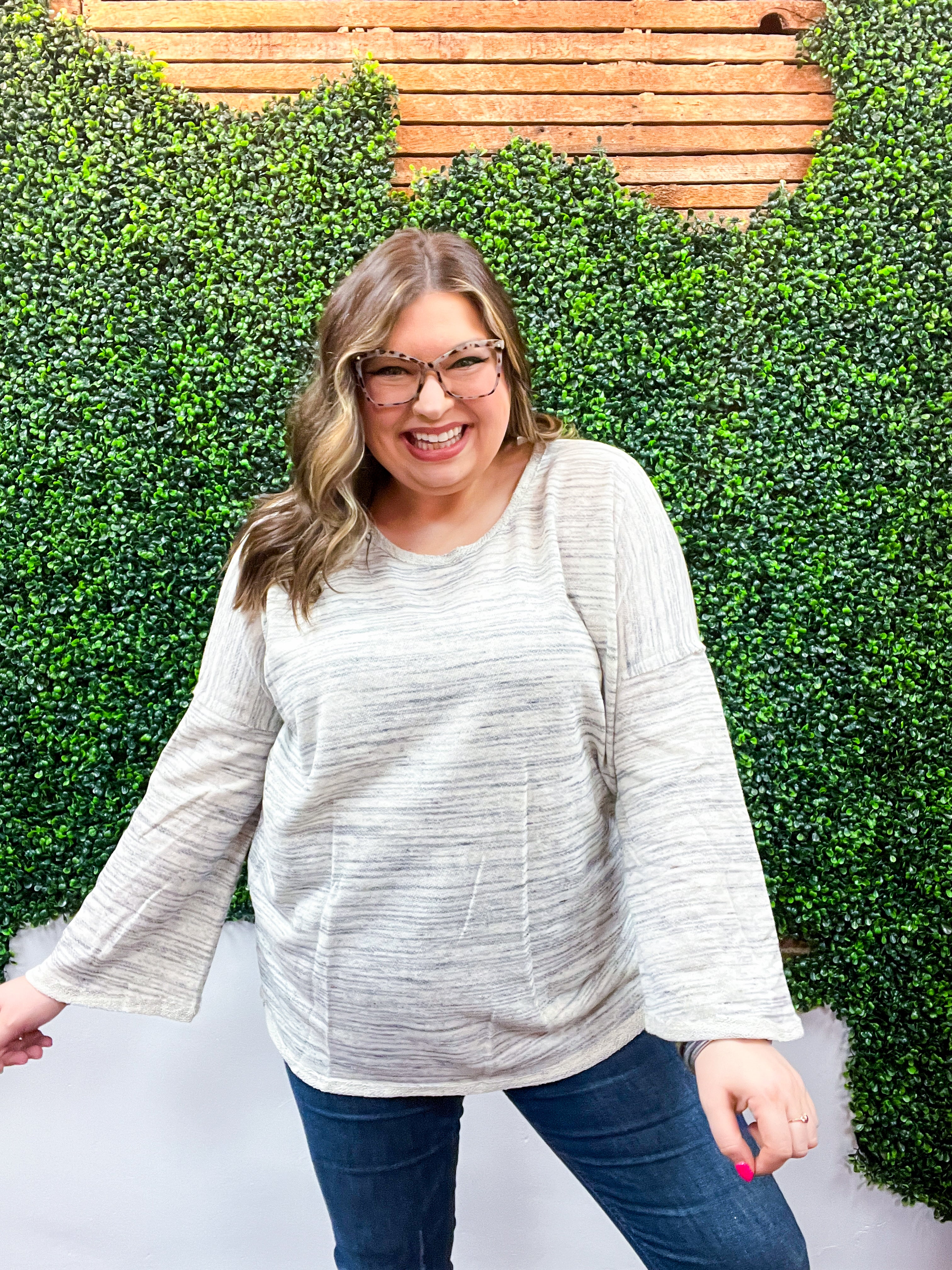 Coastal Breeze Contrast Seaming Wide Sleeve Pullover - Oatmeal *FINAL SALE*