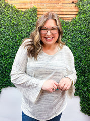 Coastal Breeze Contrast Seaming Wide Sleeve Pullover - Oatmeal *FINAL SALE*
