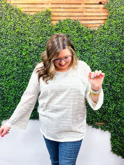 Coastal Breeze Contrast Seaming Wide Sleeve Pullover - Oatmeal *FINAL SALE*