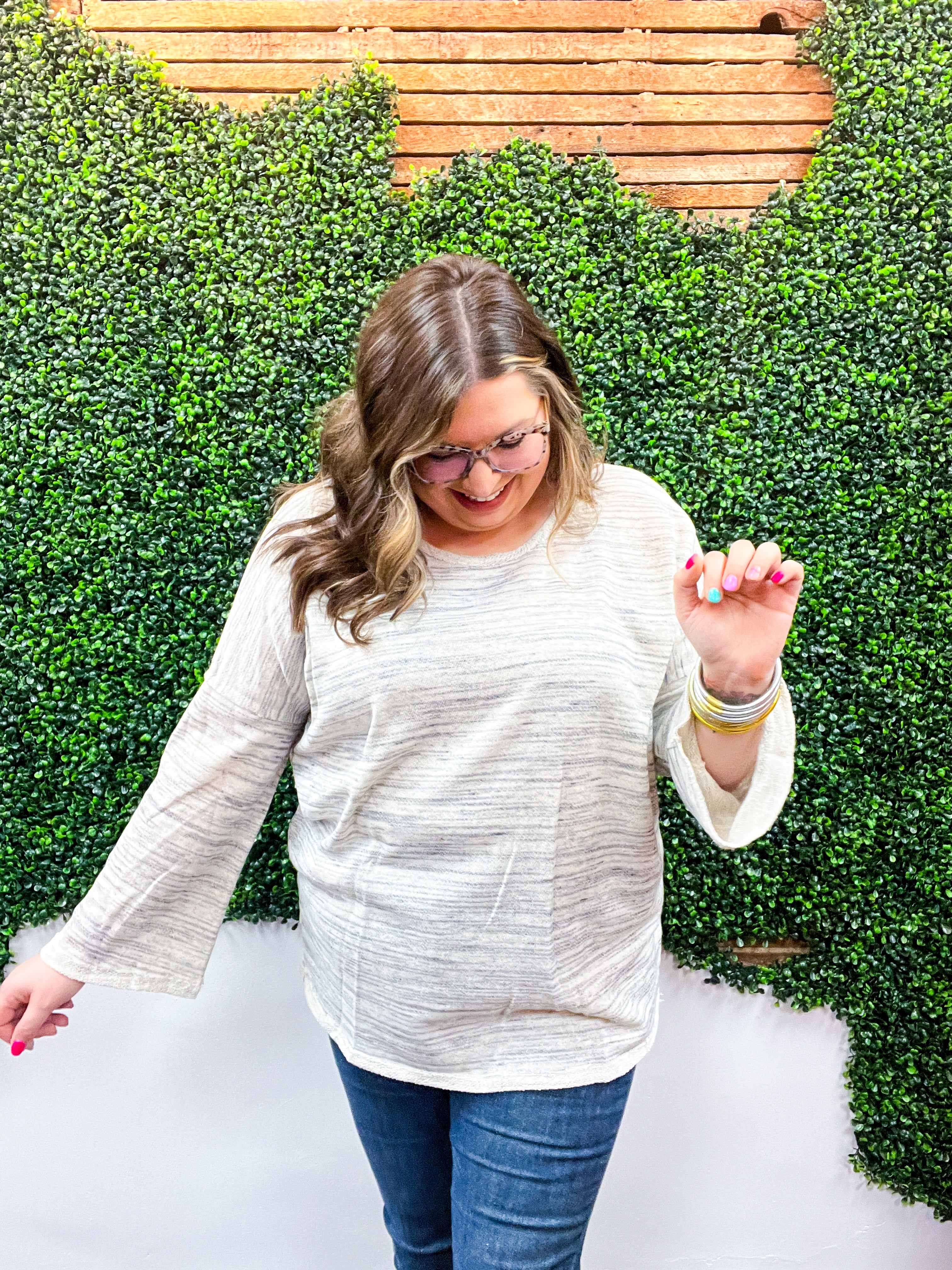 Coastal Breeze Contrast Seaming Wide Sleeve Pullover - Oatmeal *FINAL SALE*