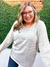 Coastal Breeze Contrast Seaming Wide Sleeve Pullover - Oatmeal *FINAL SALE*