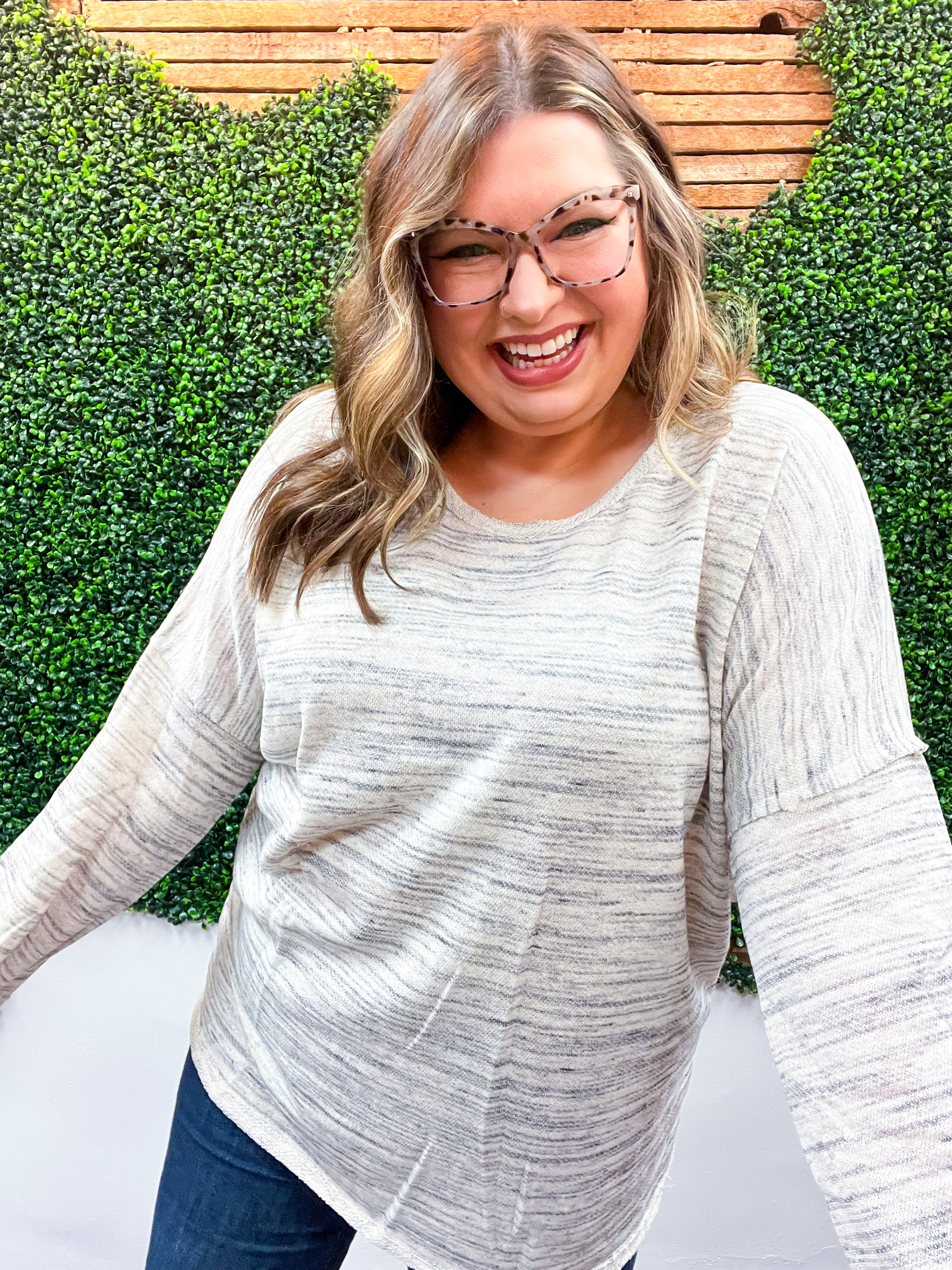 Coastal Breeze Contrast Seaming Wide Sleeve Pullover - Oatmeal *FINAL SALE*