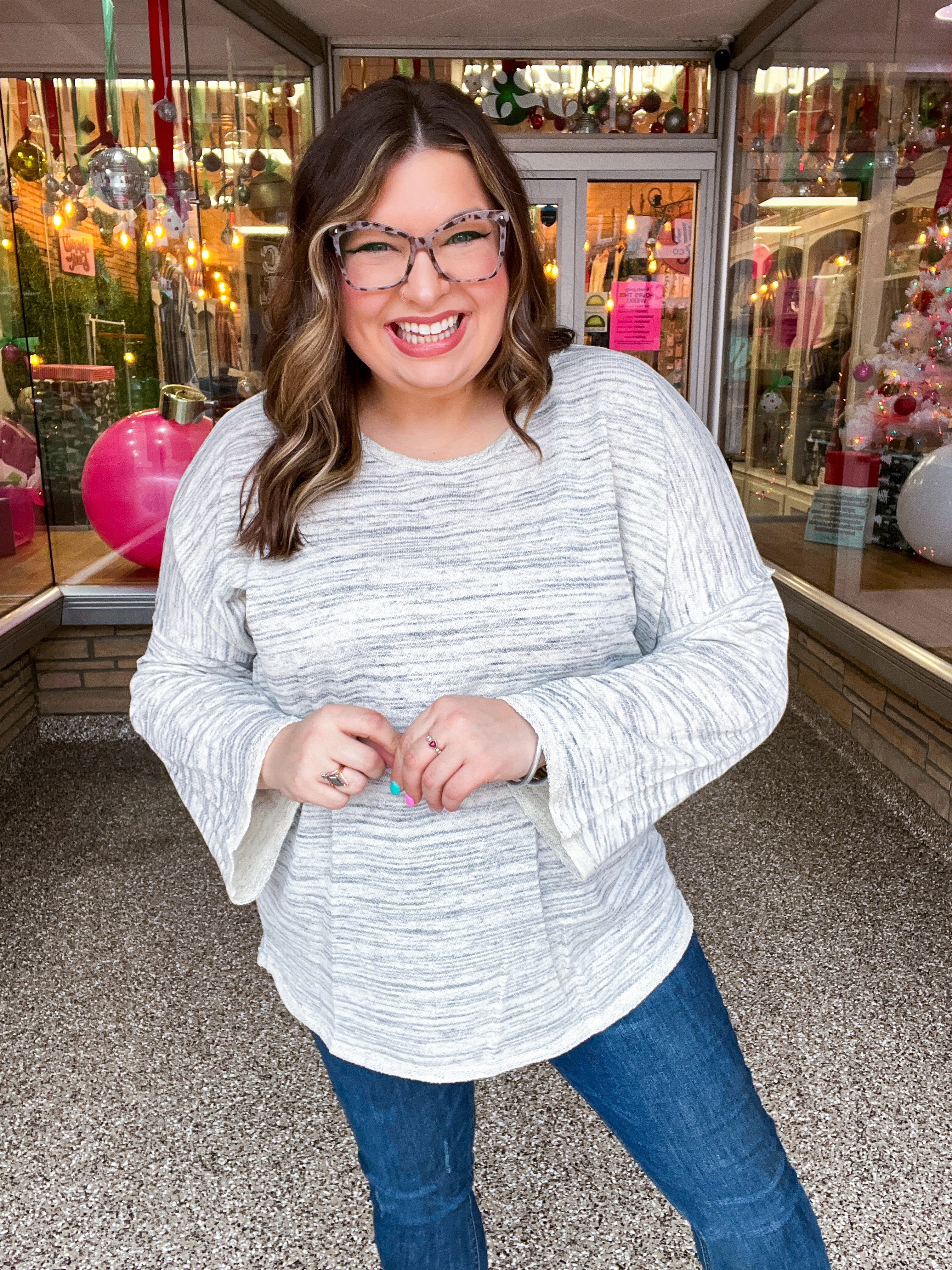 Coastal Breeze Contrast Seaming Wide Sleeve Pullover - Oatmeal *FINAL SALE*