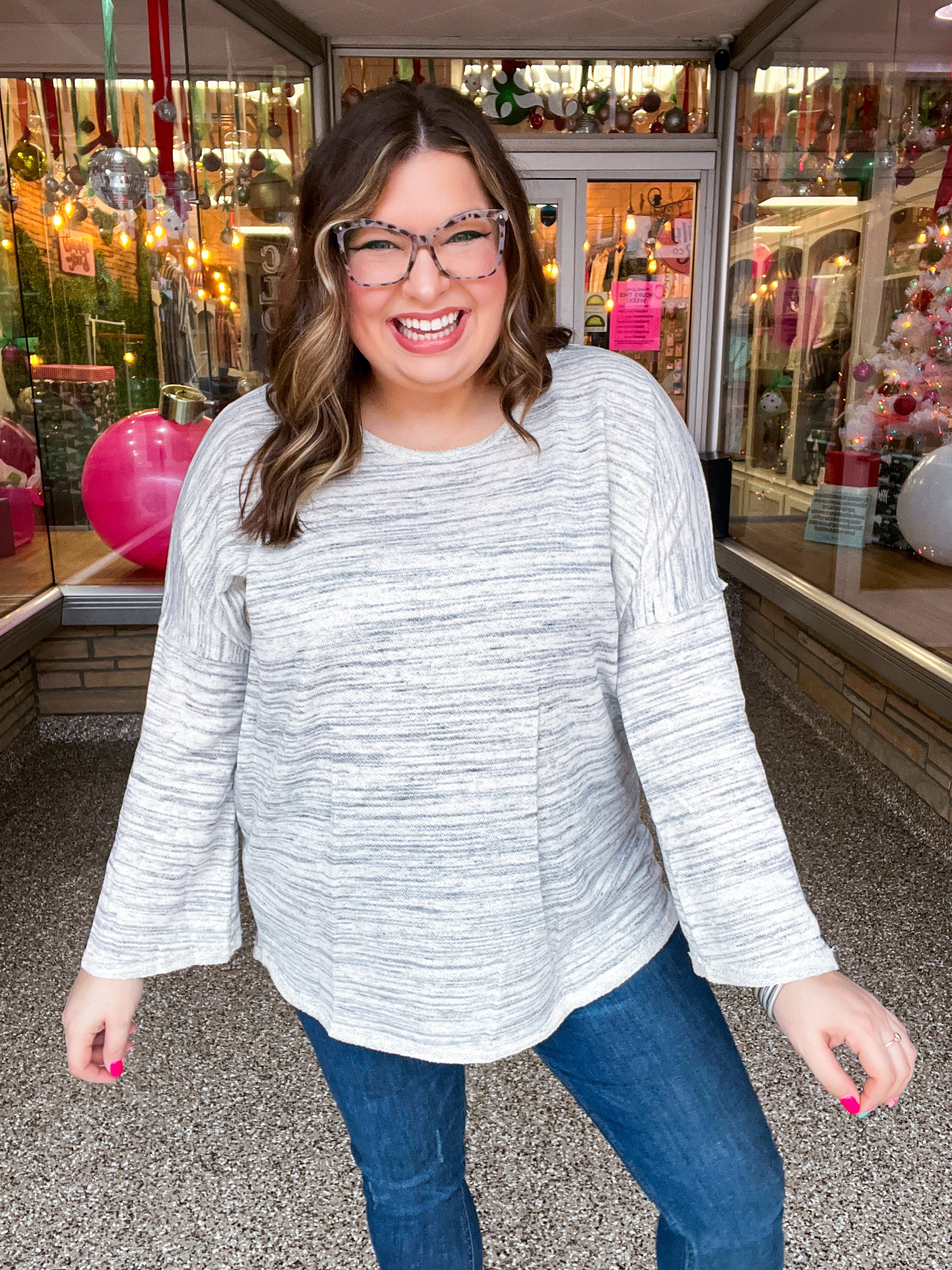 Coastal Breeze Contrast Seaming Wide Sleeve Pullover - Oatmeal *FINAL SALE*