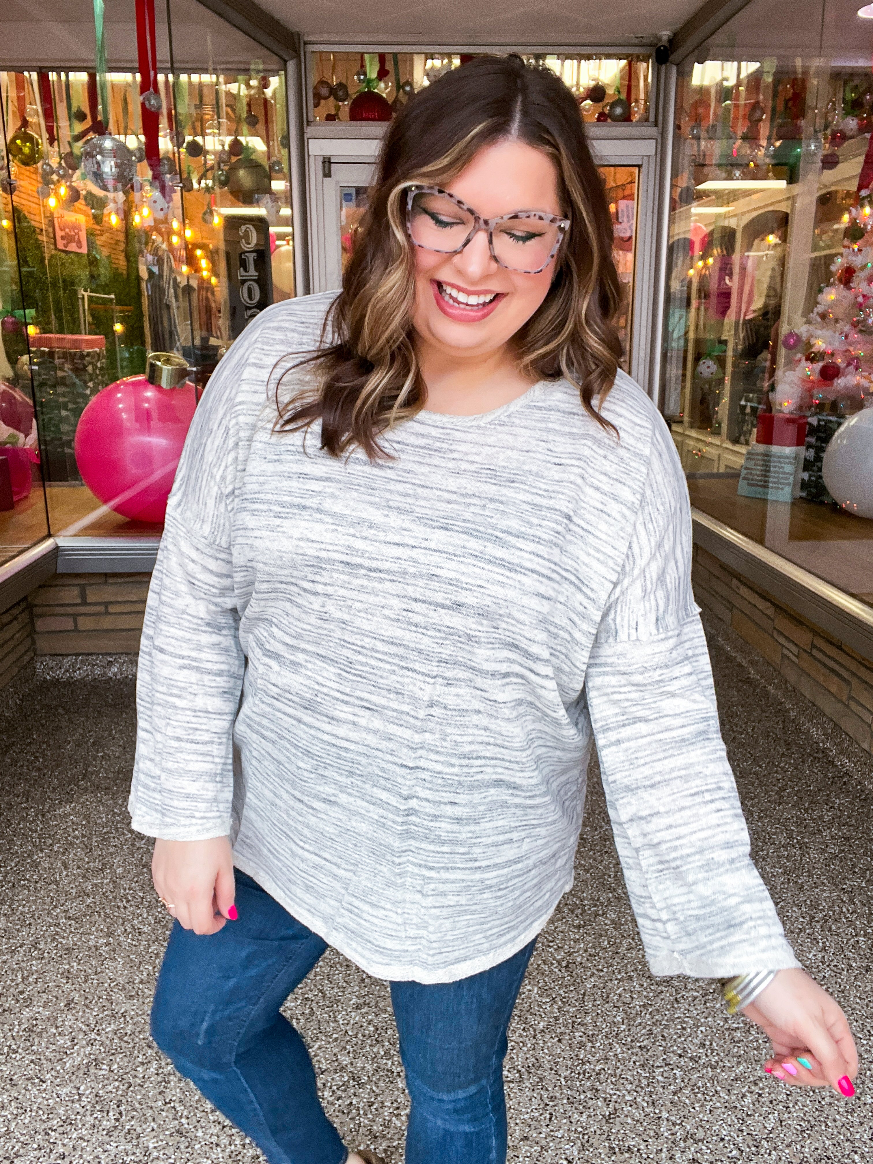 Coastal Breeze Contrast Seaming Wide Sleeve Pullover - Oatmeal *FINAL SALE*