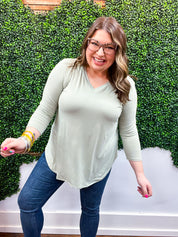Essential Butter Soft V Neck Long Sleeve Top - Sage *FINAL SALE*