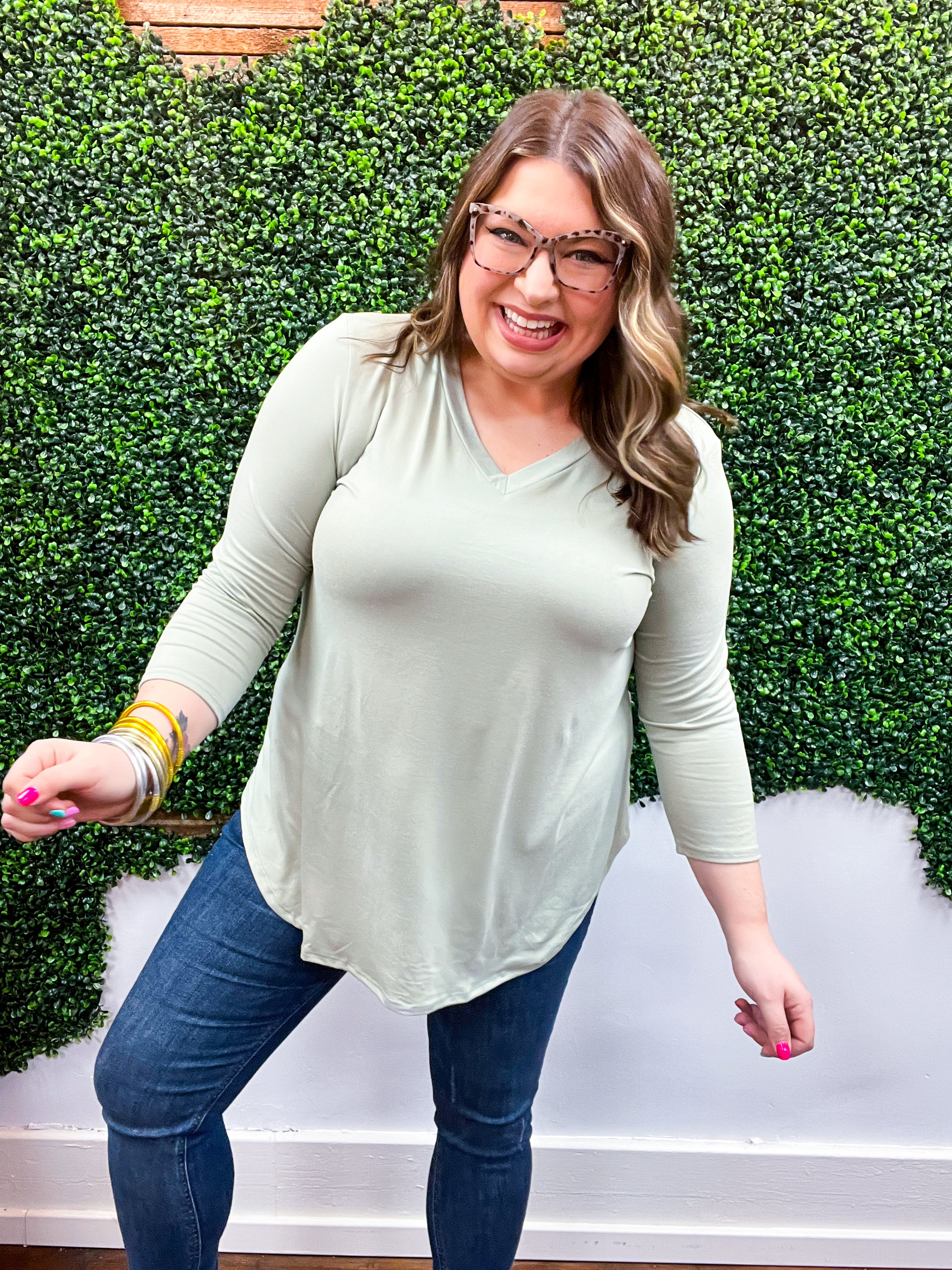 Essential Butter Soft V Neck Long Sleeve Top - Sage *FINAL SALE*