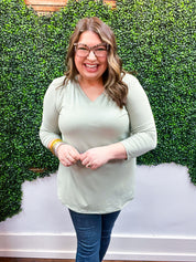 Essential Butter Soft V Neck Long Sleeve Top - Sage *FINAL SALE*