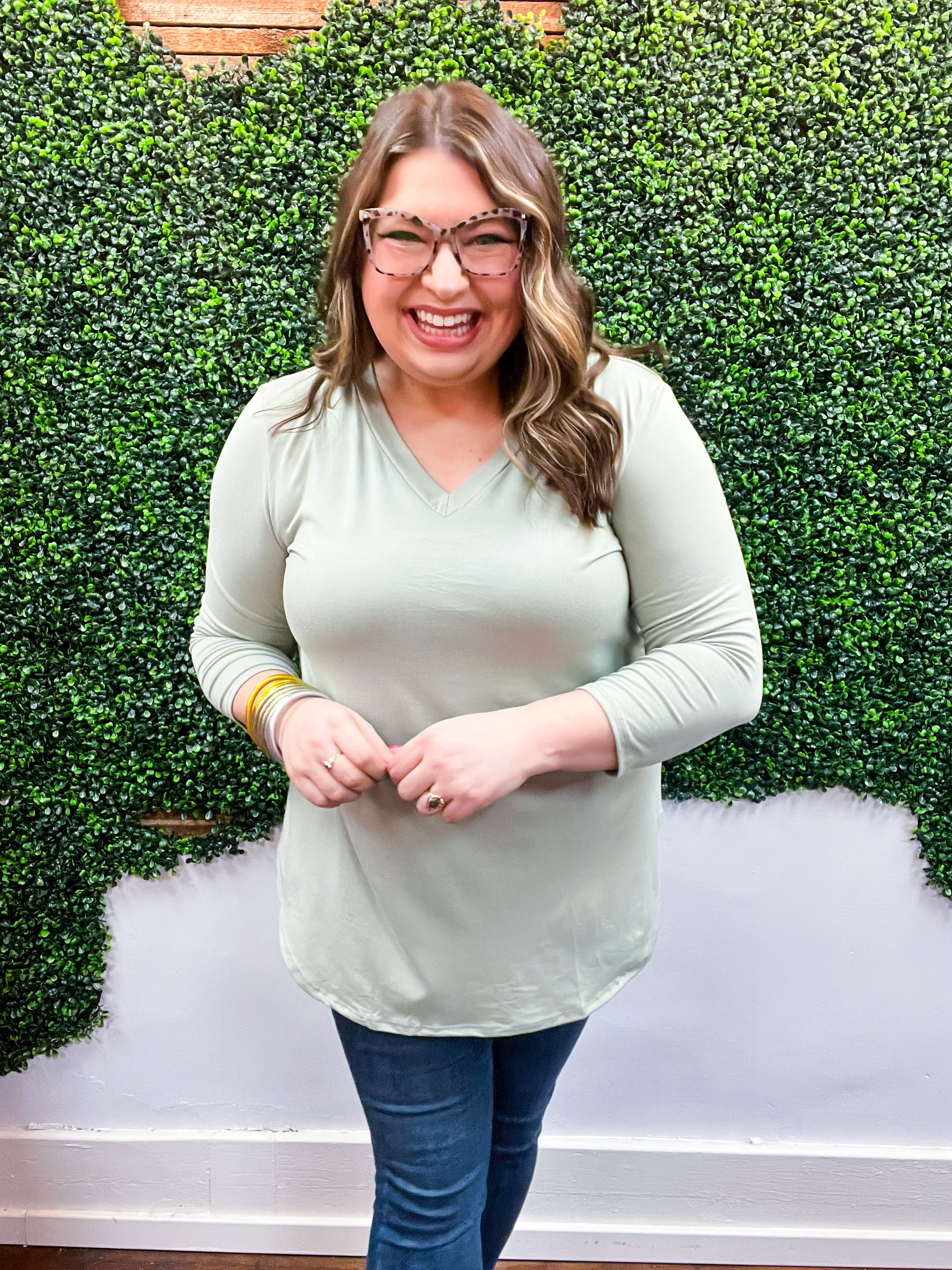 Essential Butter Soft V Neck Long Sleeve Top - Sage *FINAL SALE*