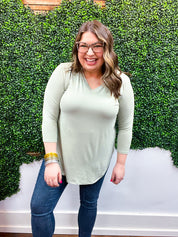 Essential Butter Soft V Neck Long Sleeve Top - Sage *FINAL SALE*