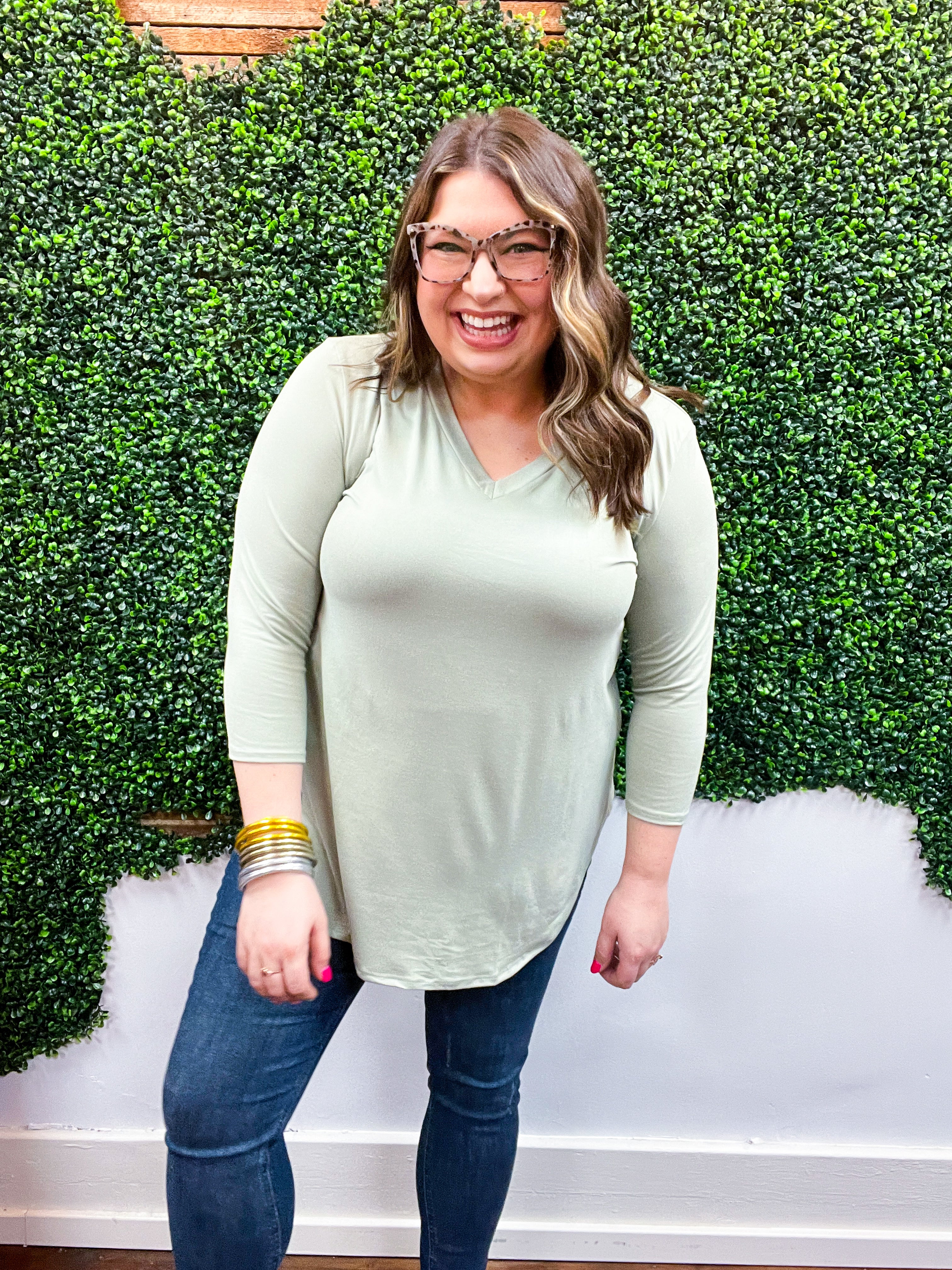 Essential Butter Soft V Neck Long Sleeve Top - Sage *FINAL SALE*