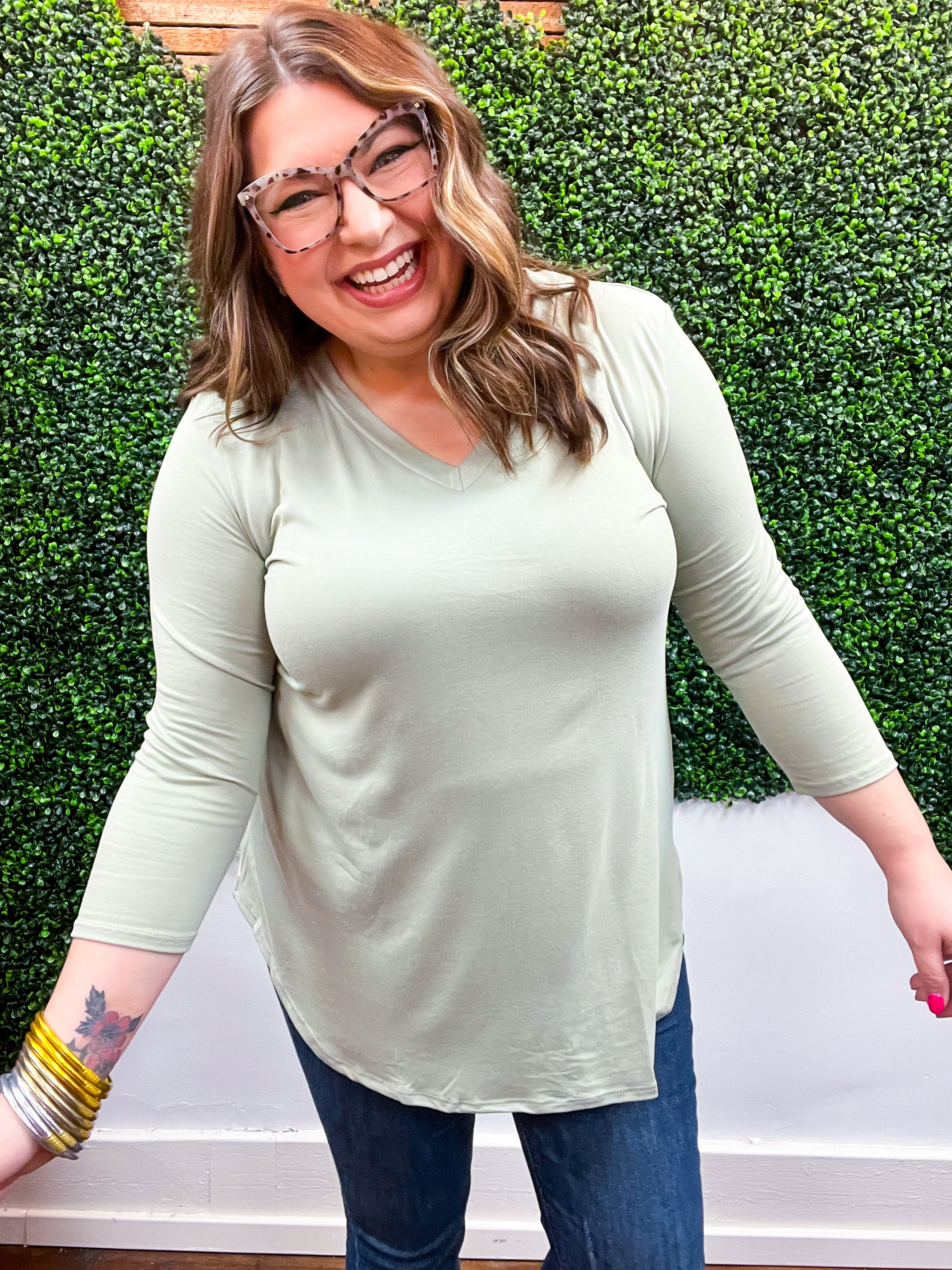 Essential Butter Soft V Neck Long Sleeve Top - Sage *FINAL SALE*