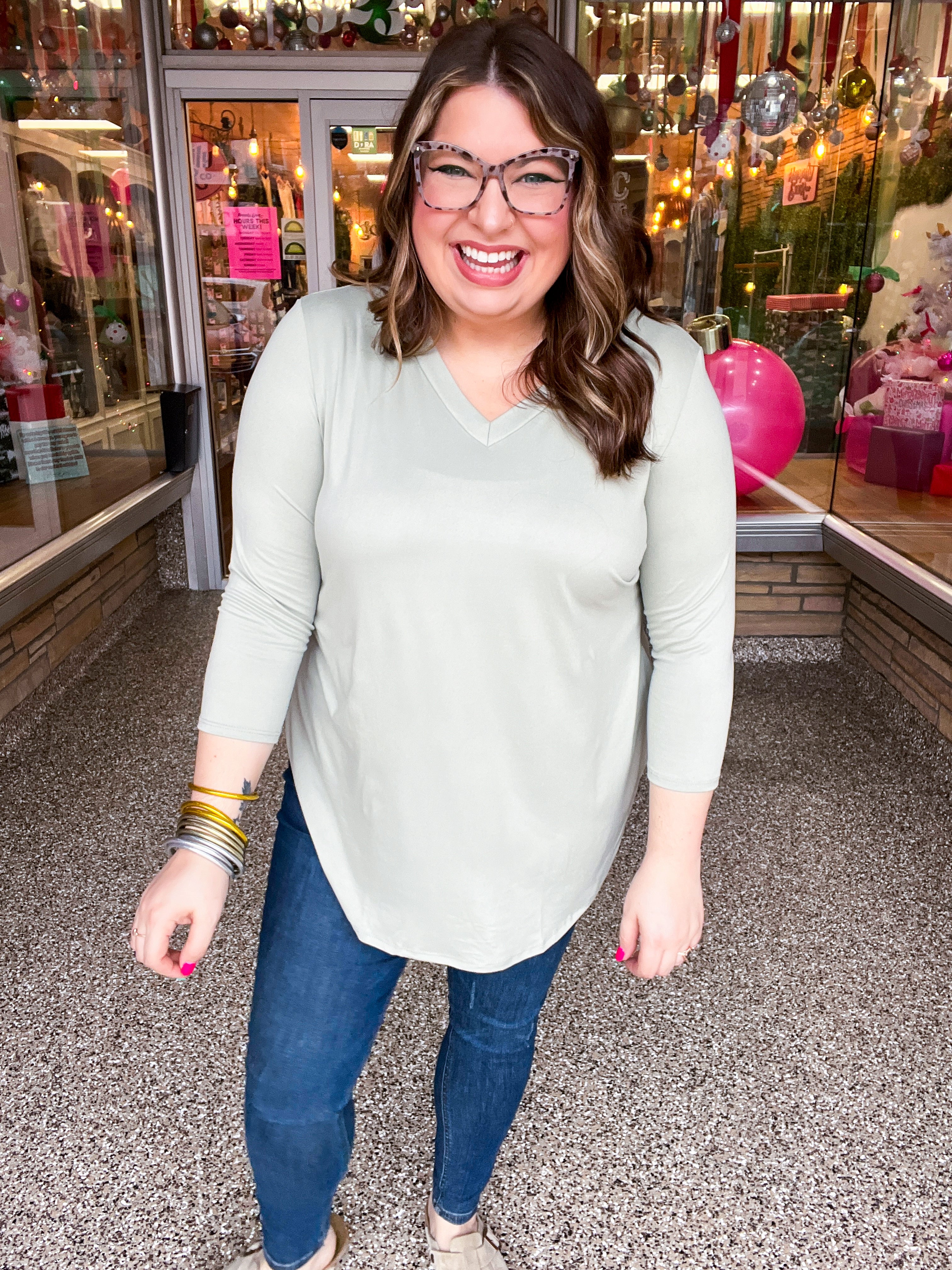 Essential Butter Soft V Neck Long Sleeve Top - Sage *FINAL SALE*