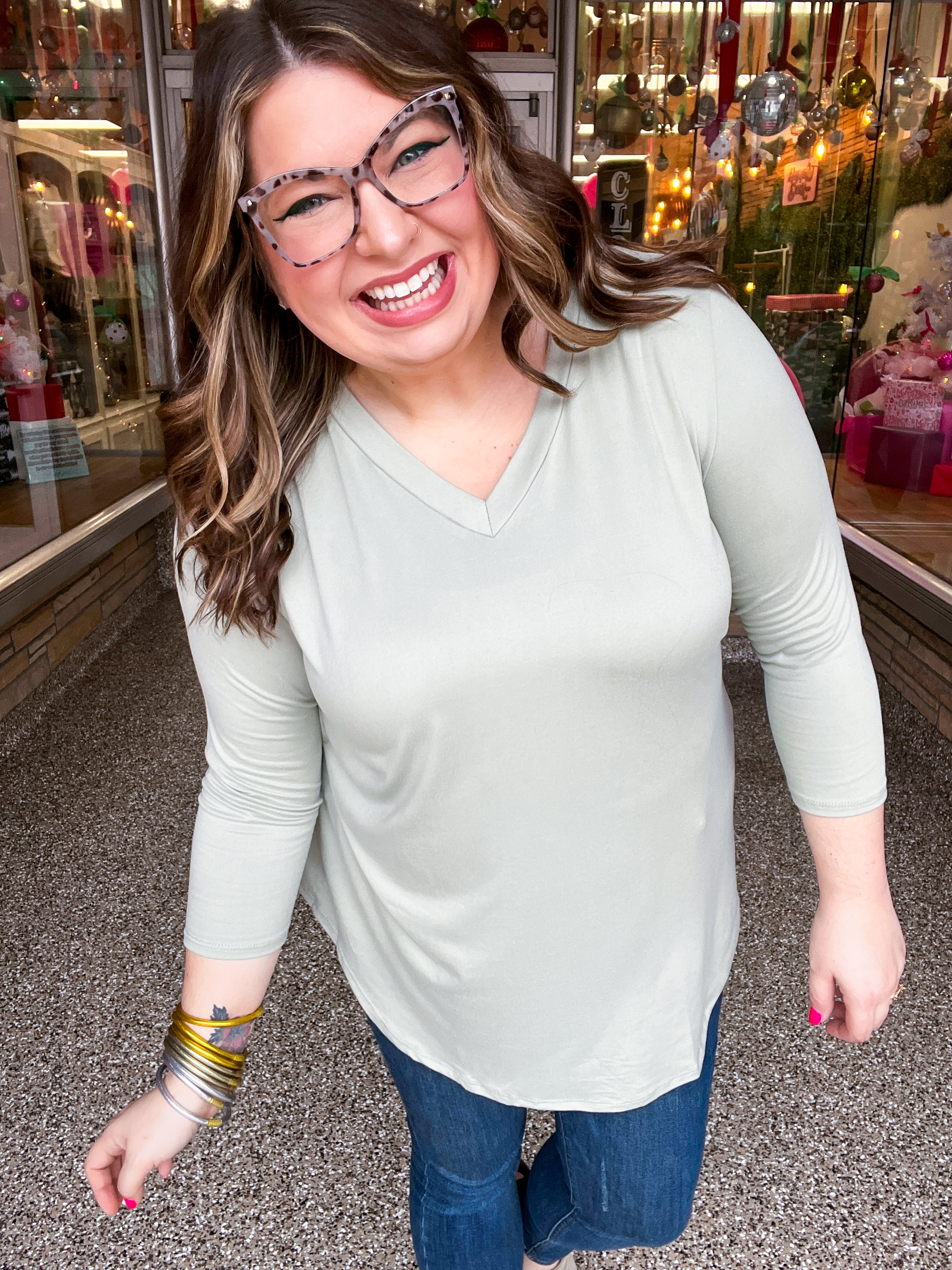 Essential Butter Soft V Neck Long Sleeve Top - Sage *FINAL SALE*