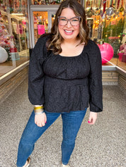 Midnight Grace Smocked Peplum Blouse *FINAL SALE*