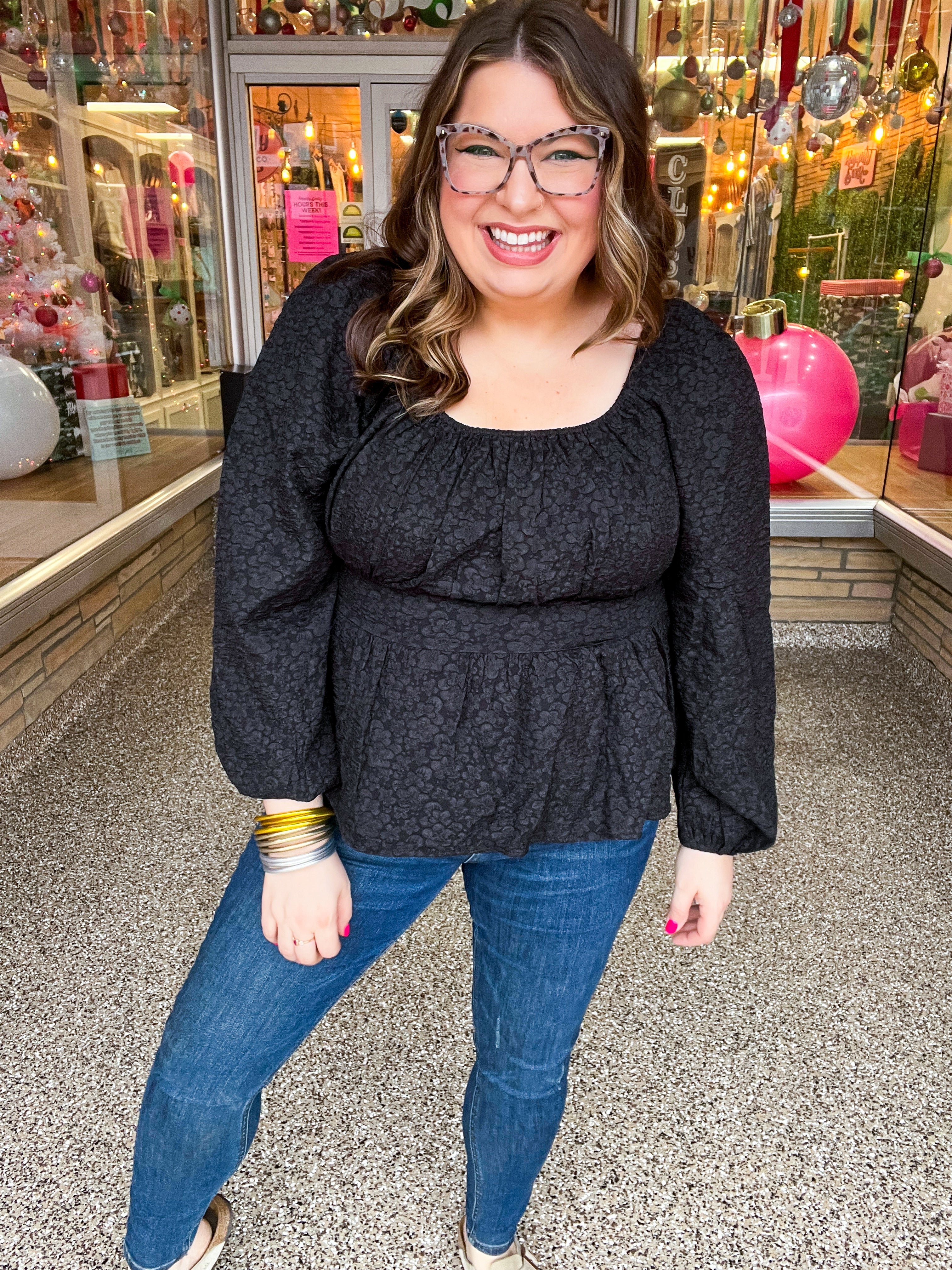 Midnight Grace Smocked Peplum Blouse *FINAL SALE*
