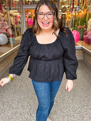 Midnight Grace Smocked Peplum Blouse *FINAL SALE*