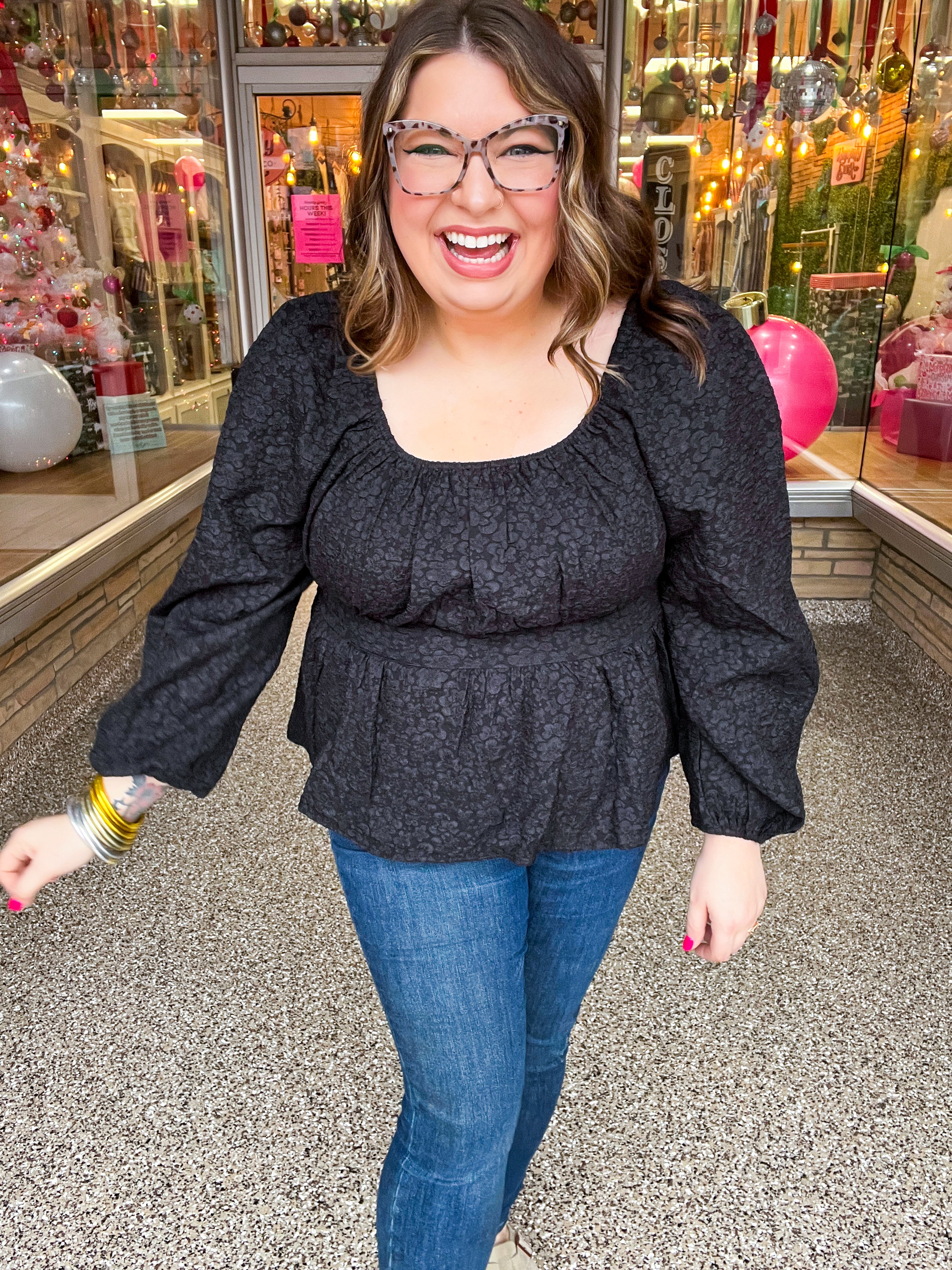 Midnight Grace Smocked Peplum Blouse *FINAL SALE*
