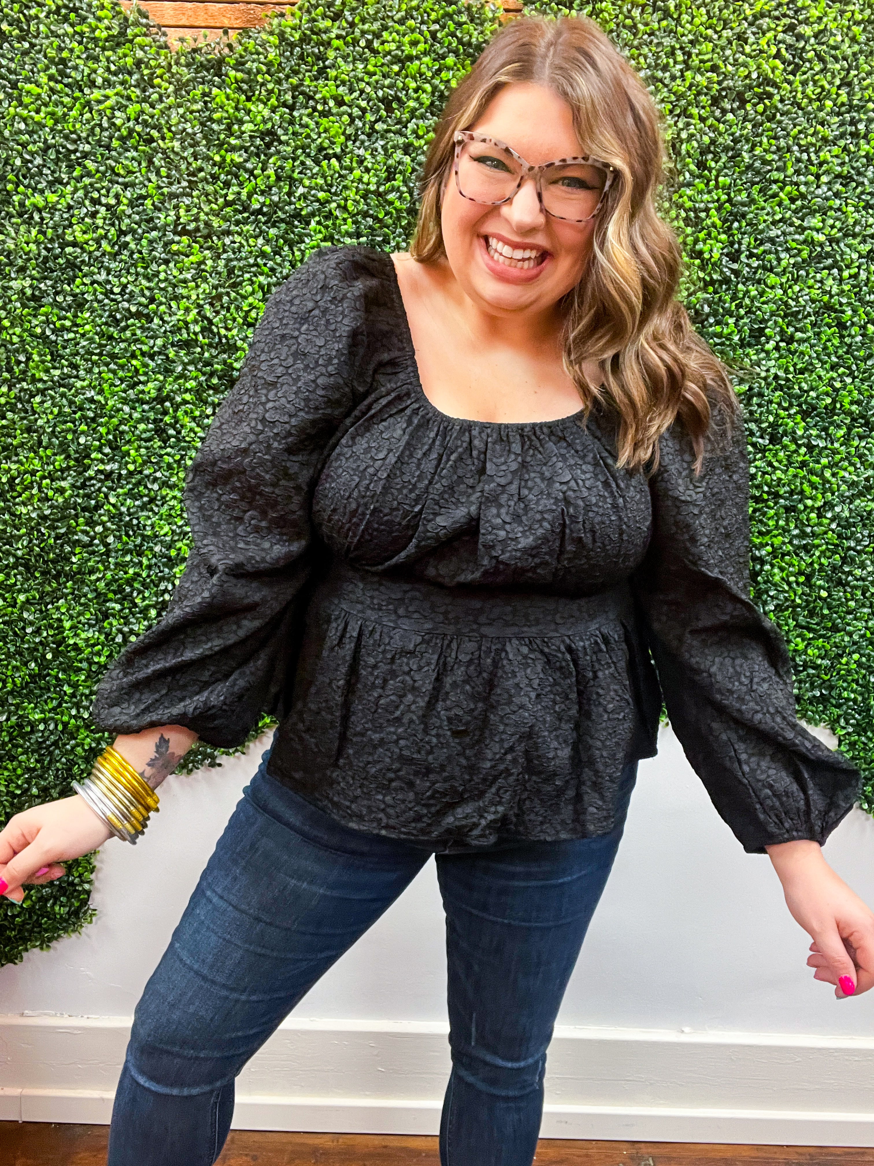 Midnight Grace Smocked Peplum Blouse *FINAL SALE*