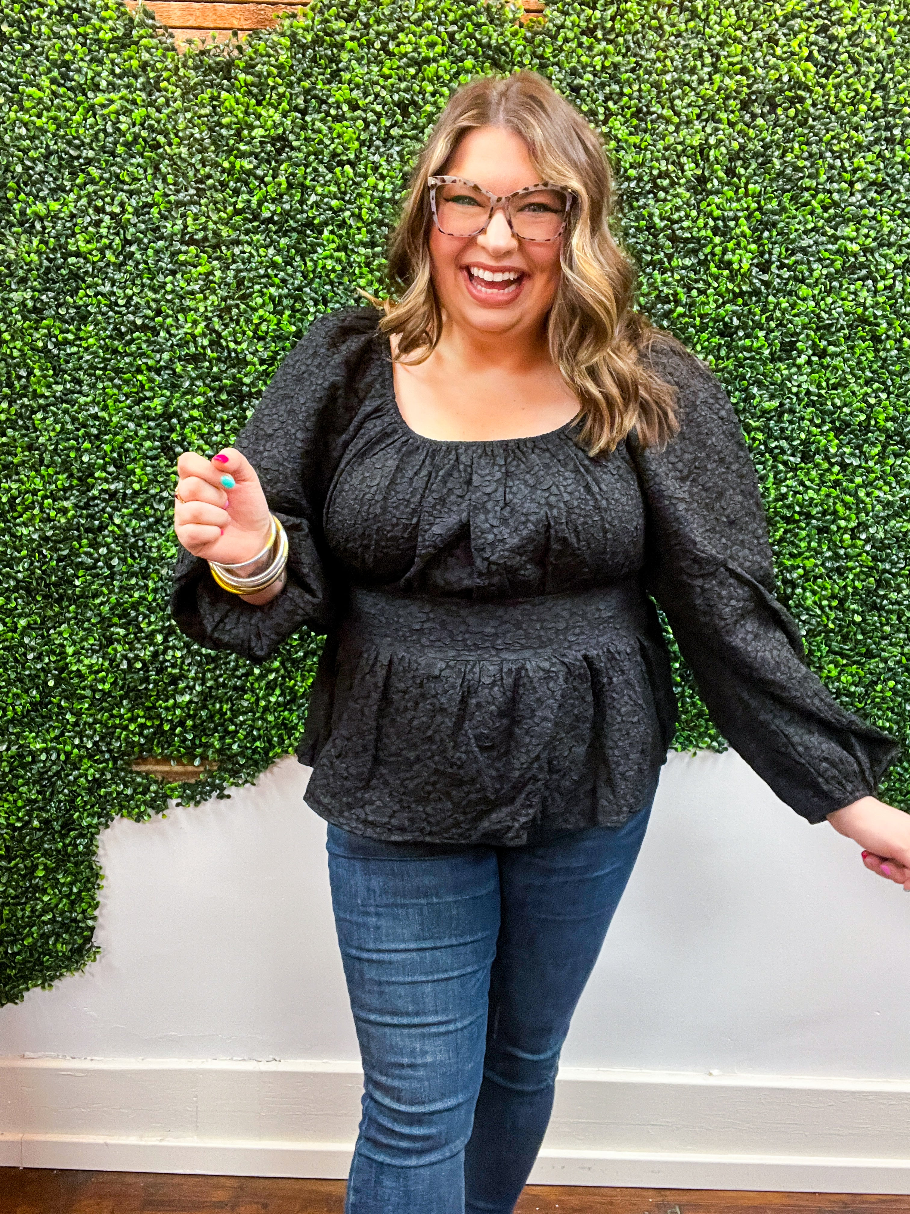 Midnight Grace Smocked Peplum Blouse *FINAL SALE*