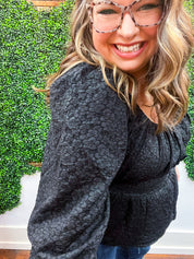 Midnight Grace Smocked Peplum Blouse *FINAL SALE*