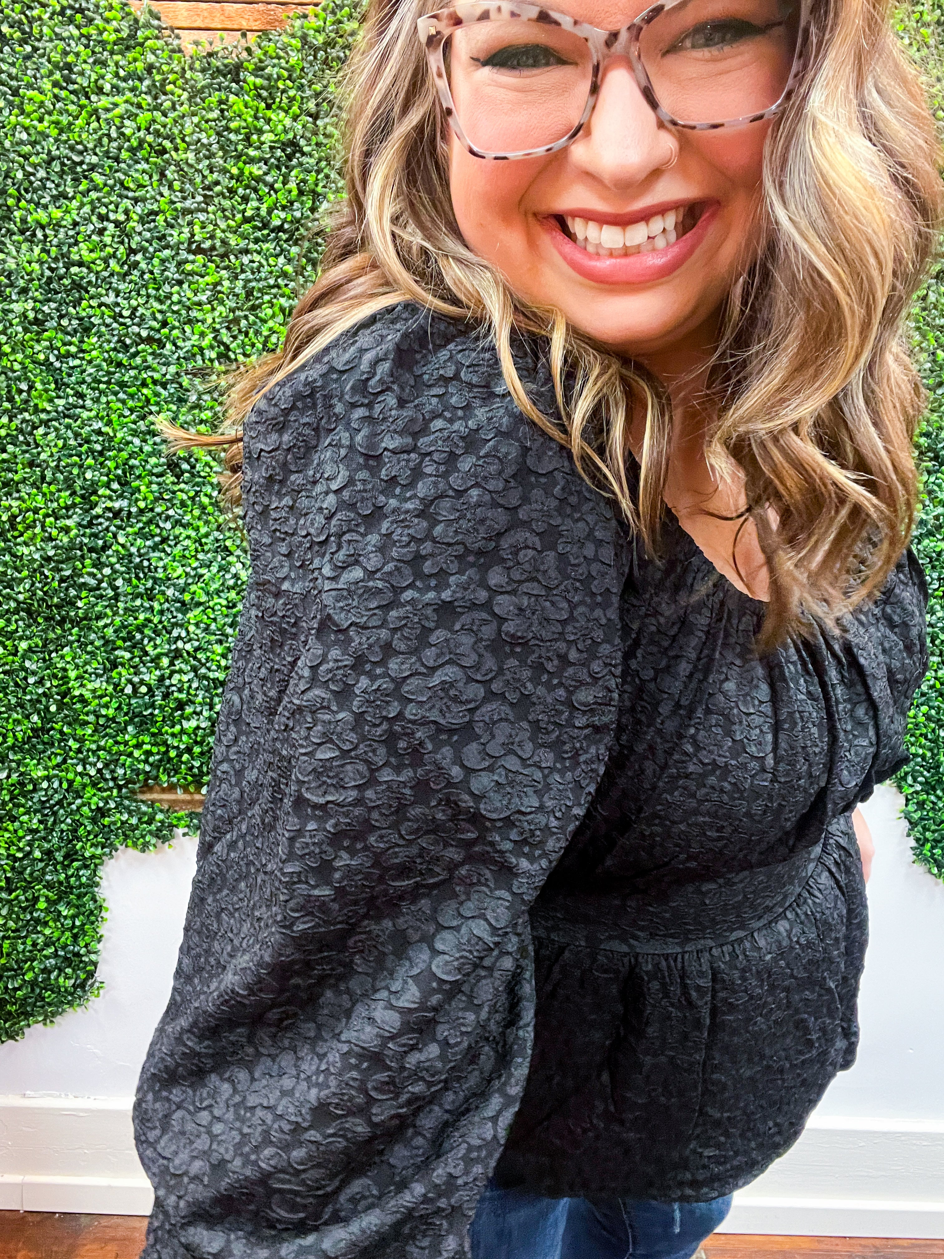 Midnight Grace Smocked Peplum Blouse *FINAL SALE*