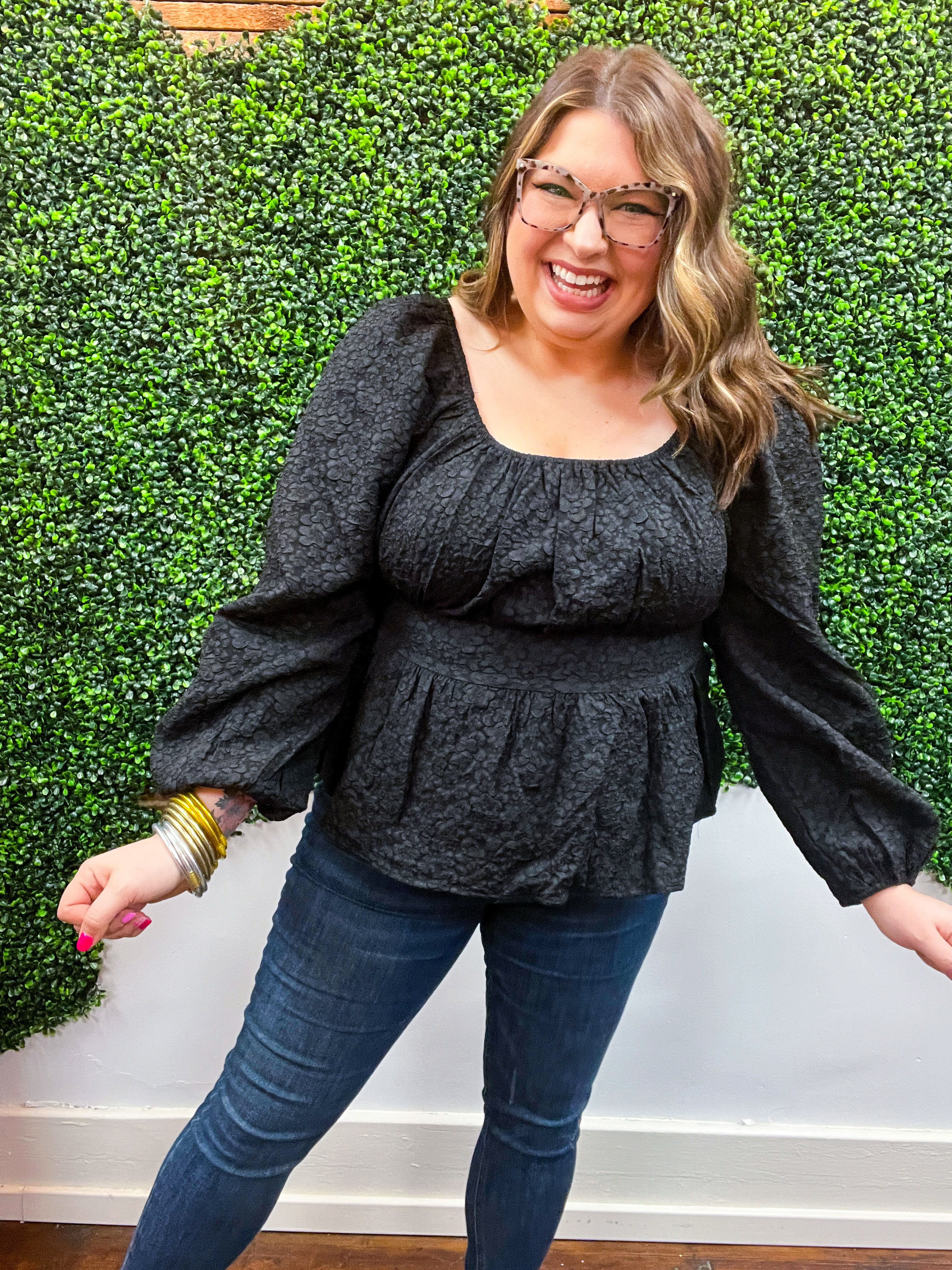 Midnight Grace Smocked Peplum Blouse *FINAL SALE*