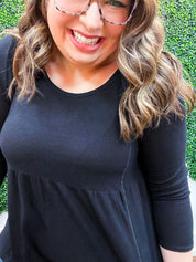 Pure Bliss Thermal 3/4 Sleeve Babydoll Top - Black *FINAL SALE*