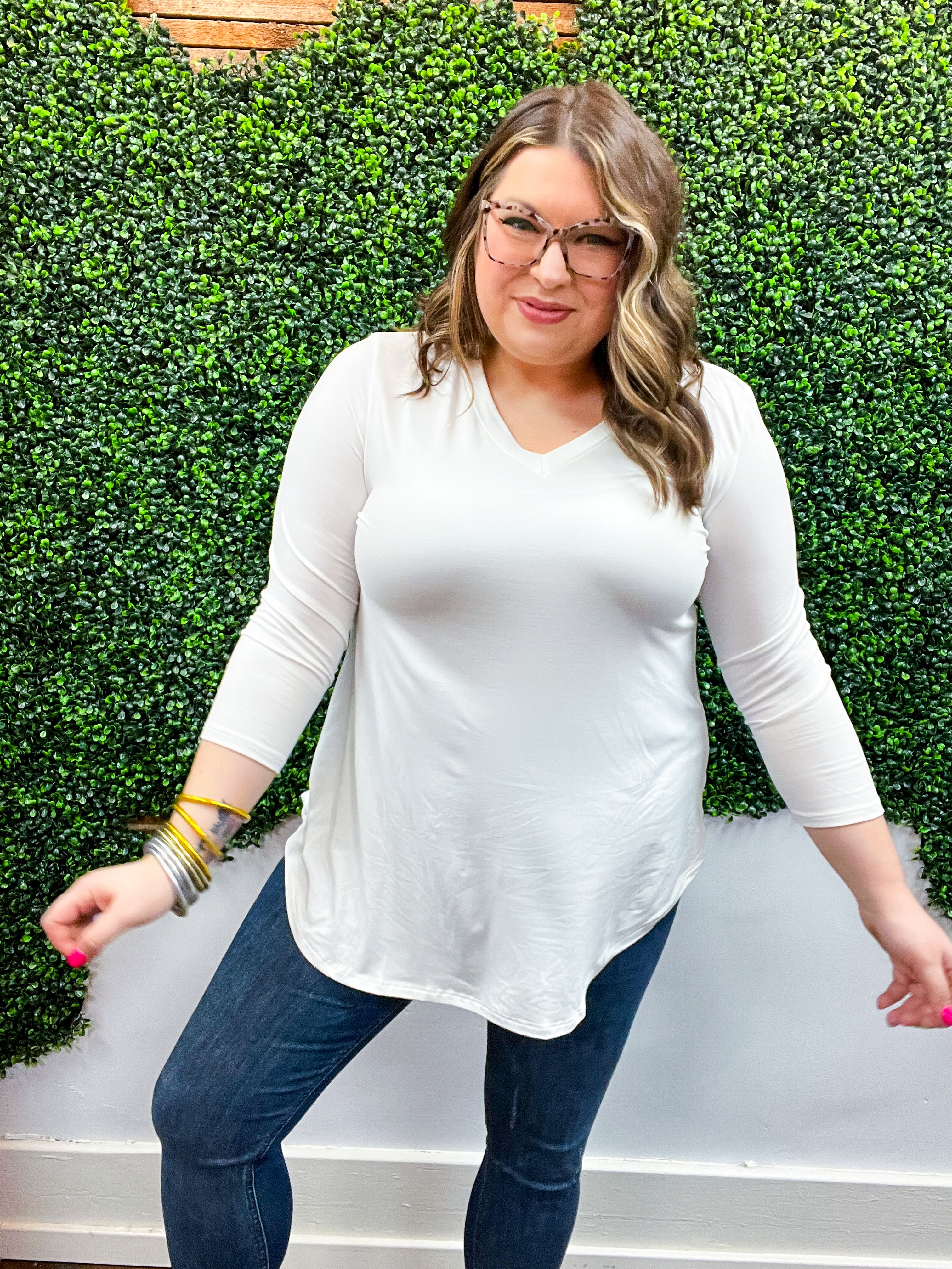 Essential Butter Soft V Neck Long Sleeve Top - Ivory *FINAL SALE*