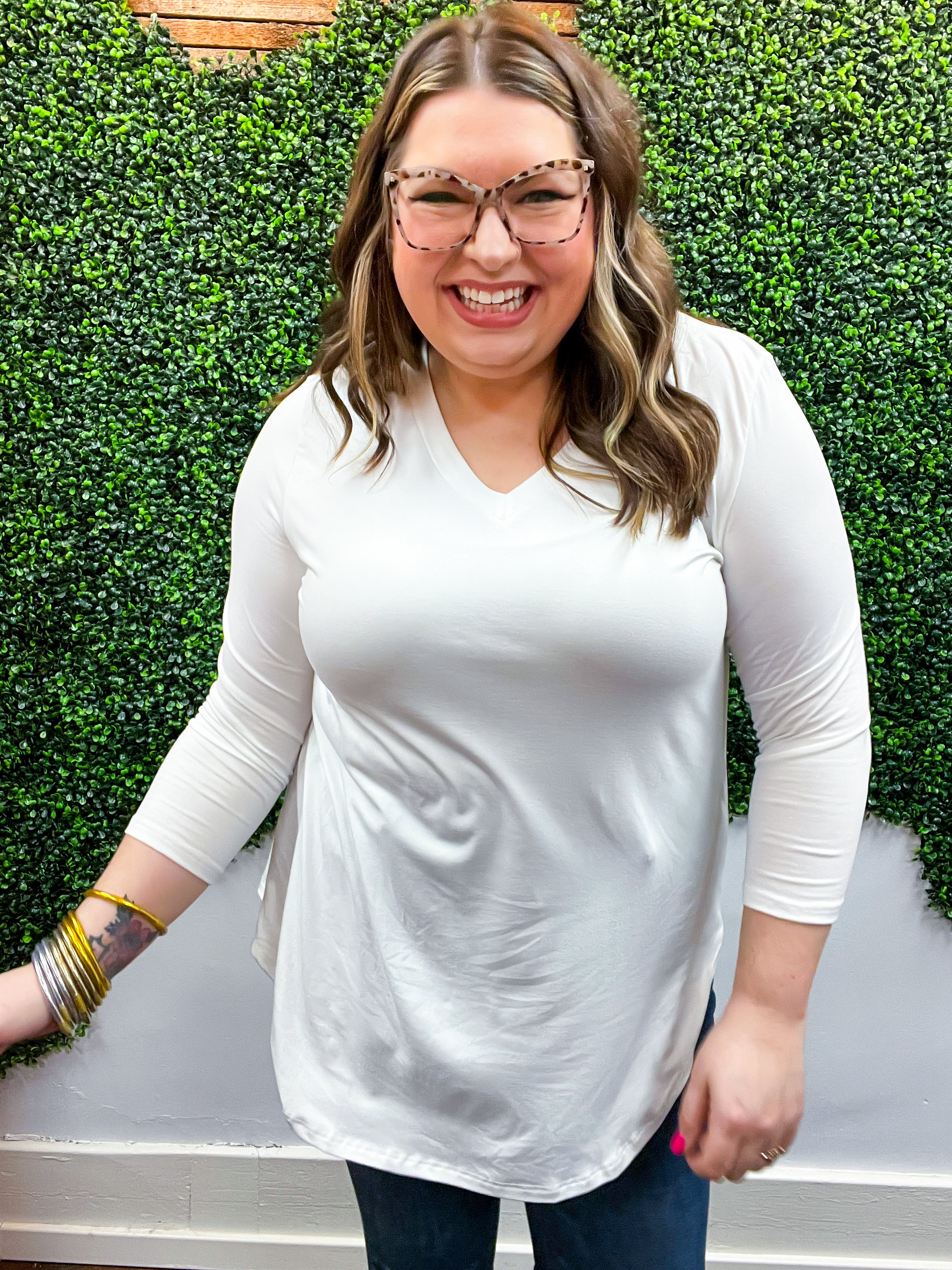 Essential Butter Soft V Neck Long Sleeve Top - Ivory *FINAL SALE*