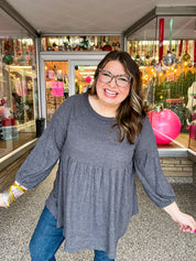 Soft Allure Waffle Babydoll Top - Charcoal *FINAL SALE*