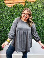 Soft Allure Waffle Babydoll Top - Charcoal *FINAL SALE*