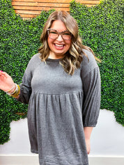 Soft Allure Waffle Babydoll Top - Charcoal *FINAL SALE*