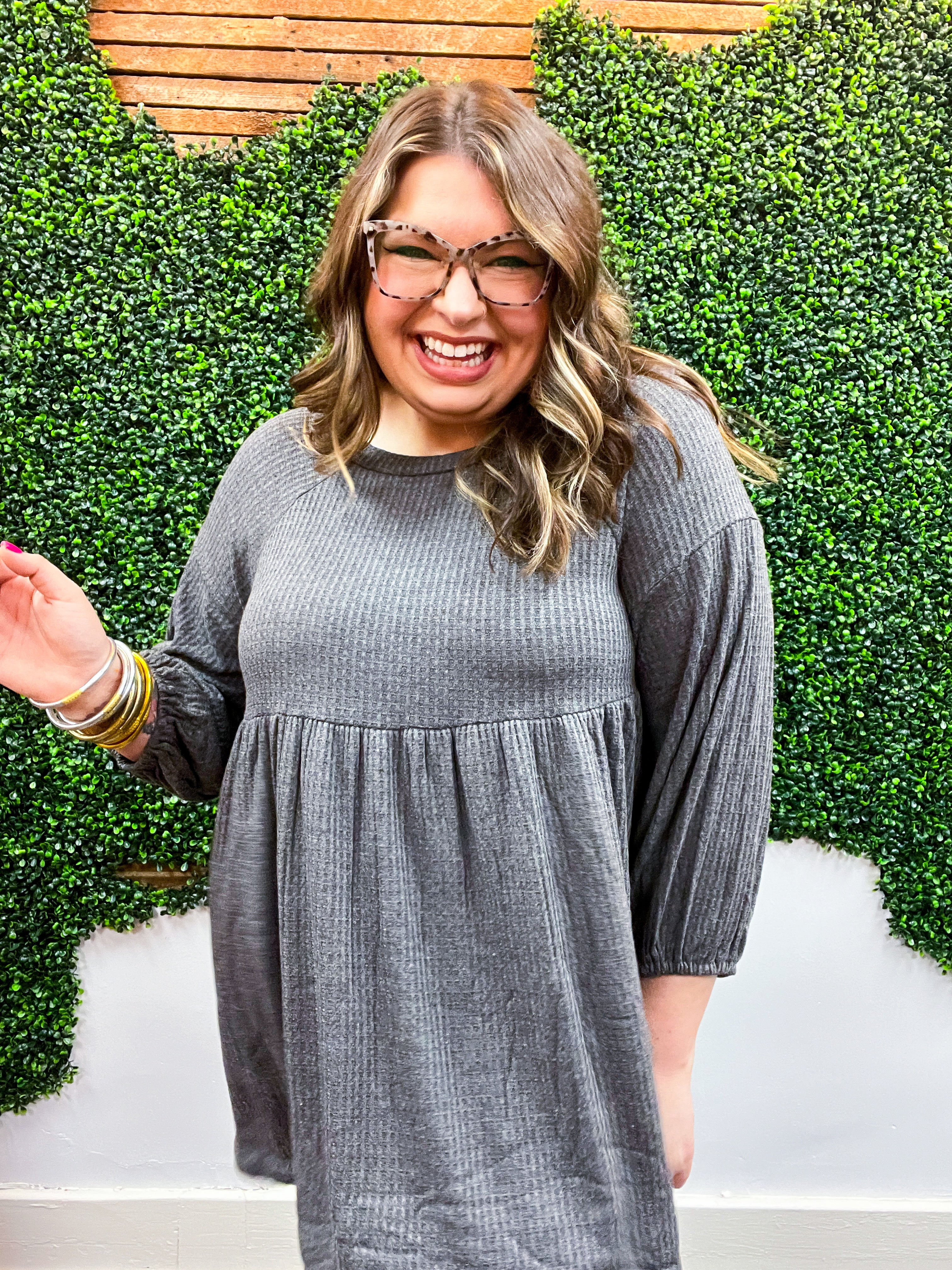 Soft Allure Waffle Babydoll Top - Charcoal *FINAL SALE*