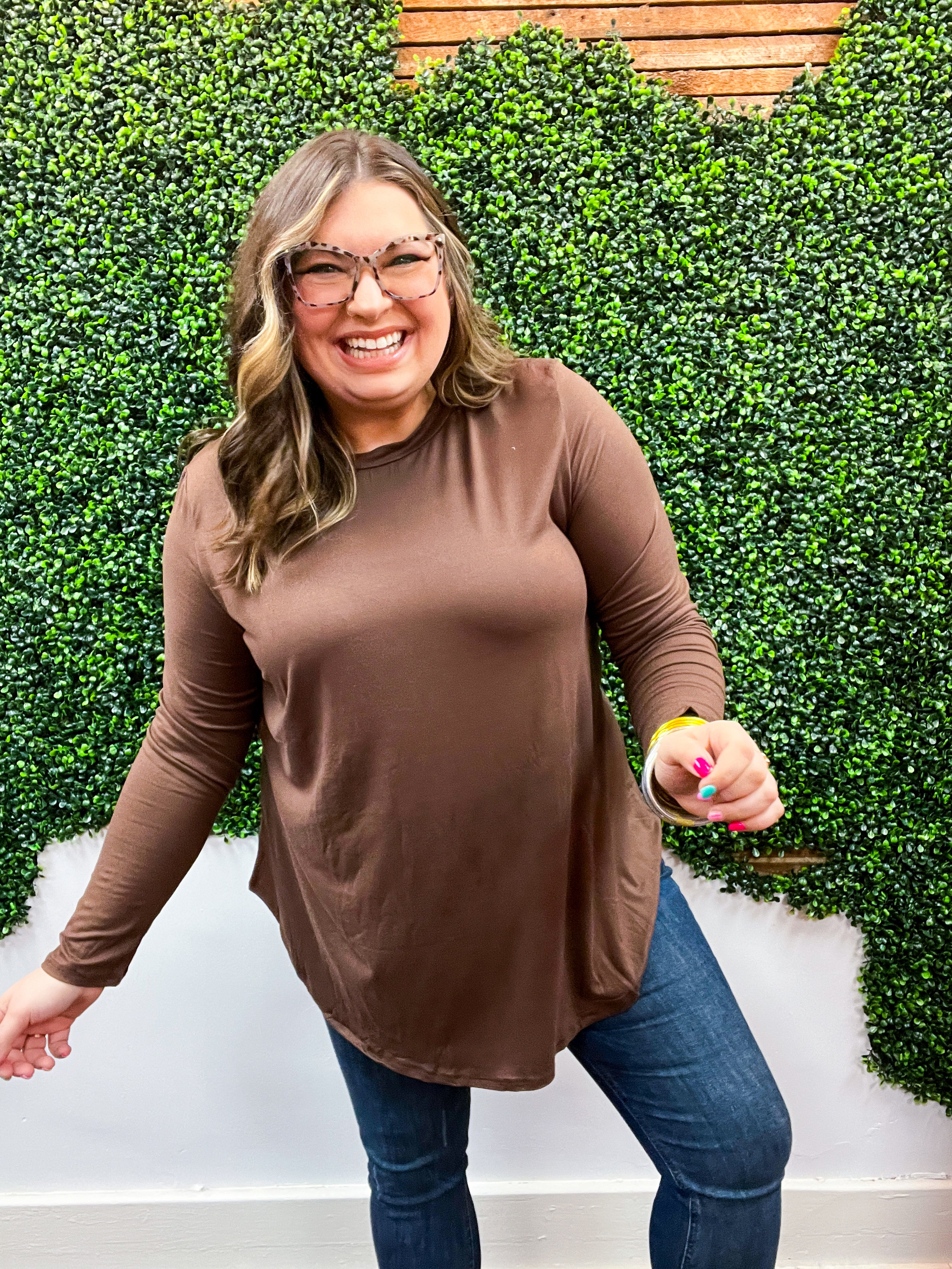 Essential Butter Soft Round Neck Long Sleeve Top - Brown *FINAL SALE*