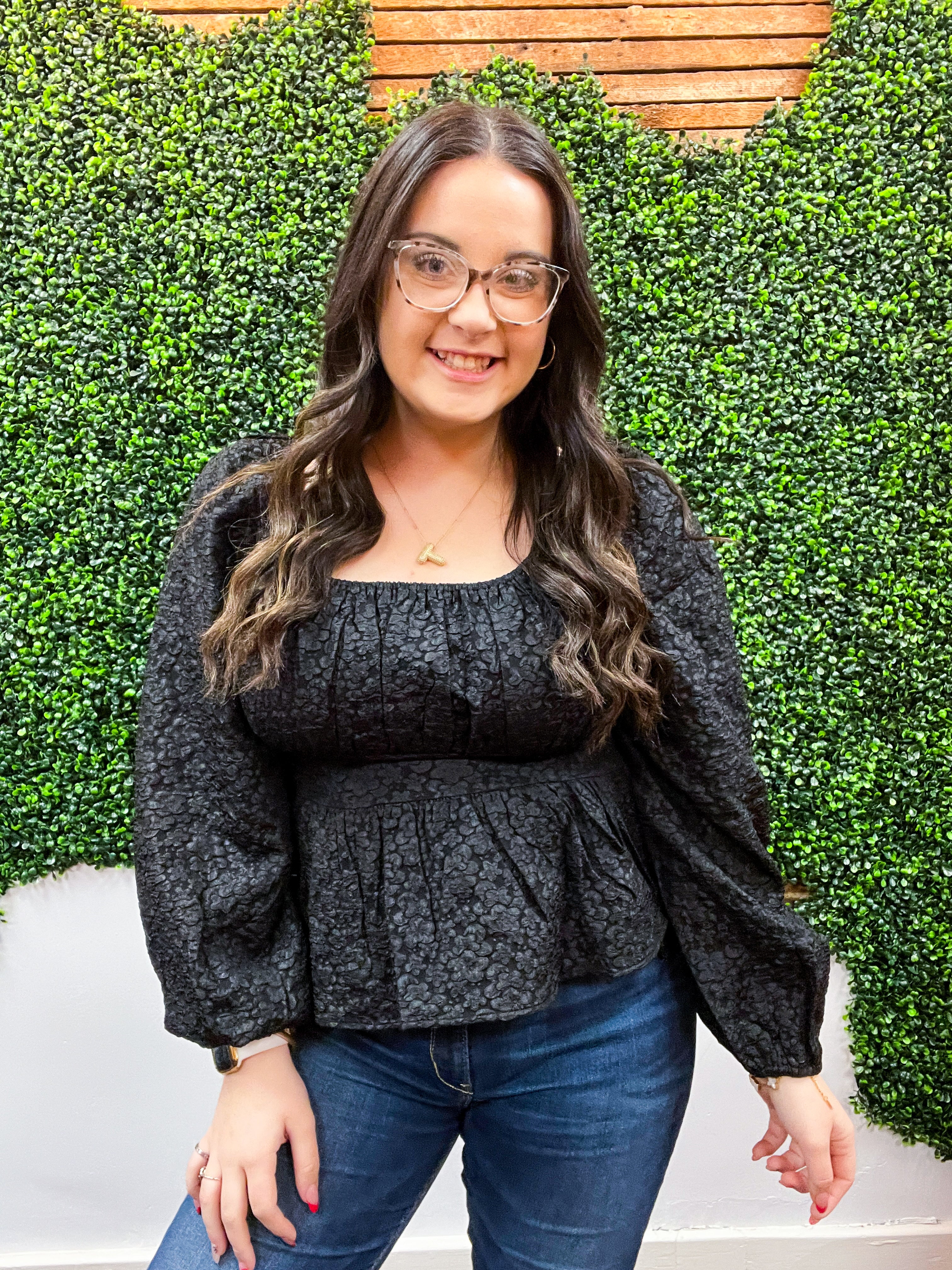 Midnight Grace Smocked Peplum Blouse *FINAL SALE*