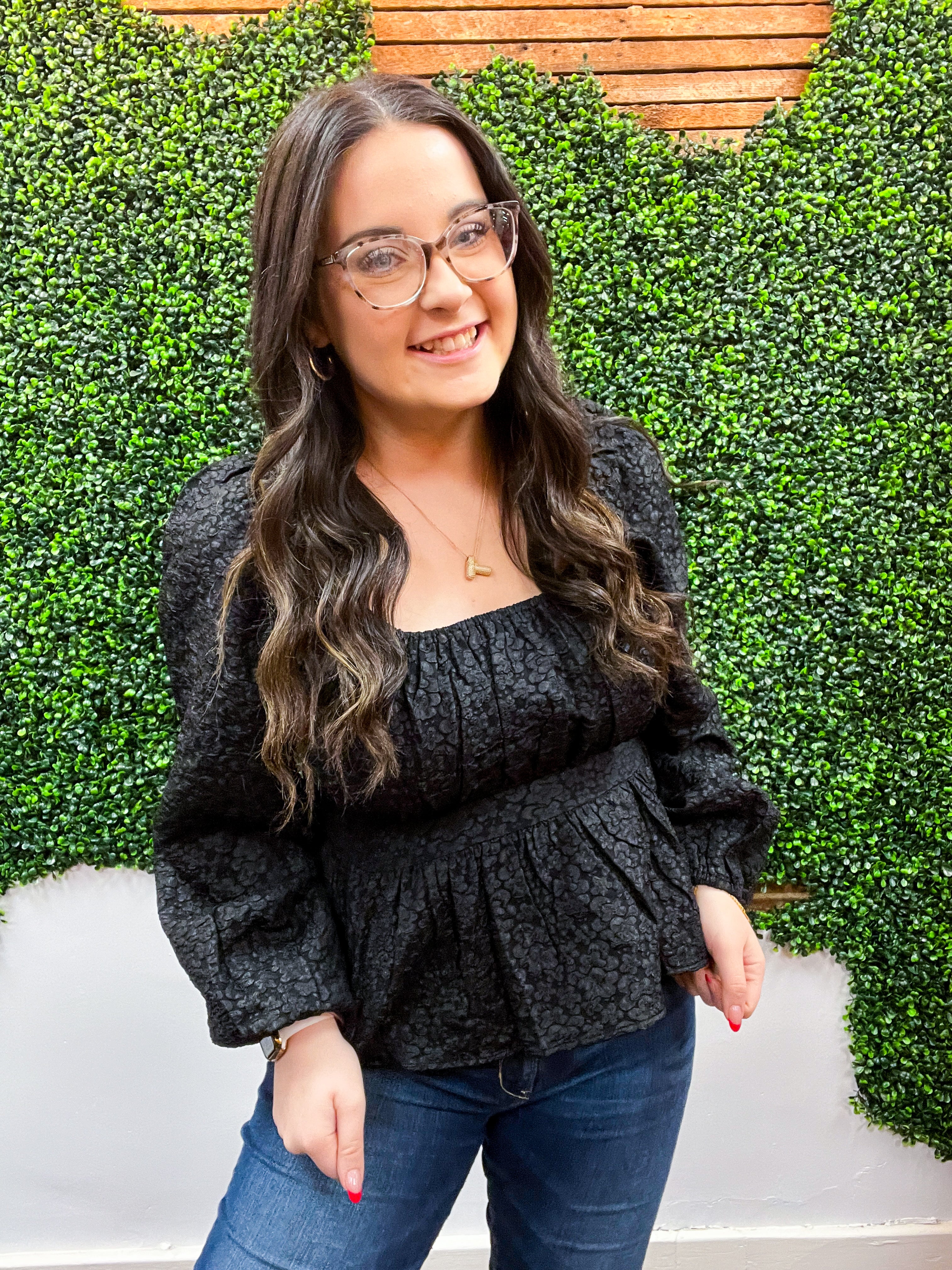 Midnight Grace Smocked Peplum Blouse *FINAL SALE*