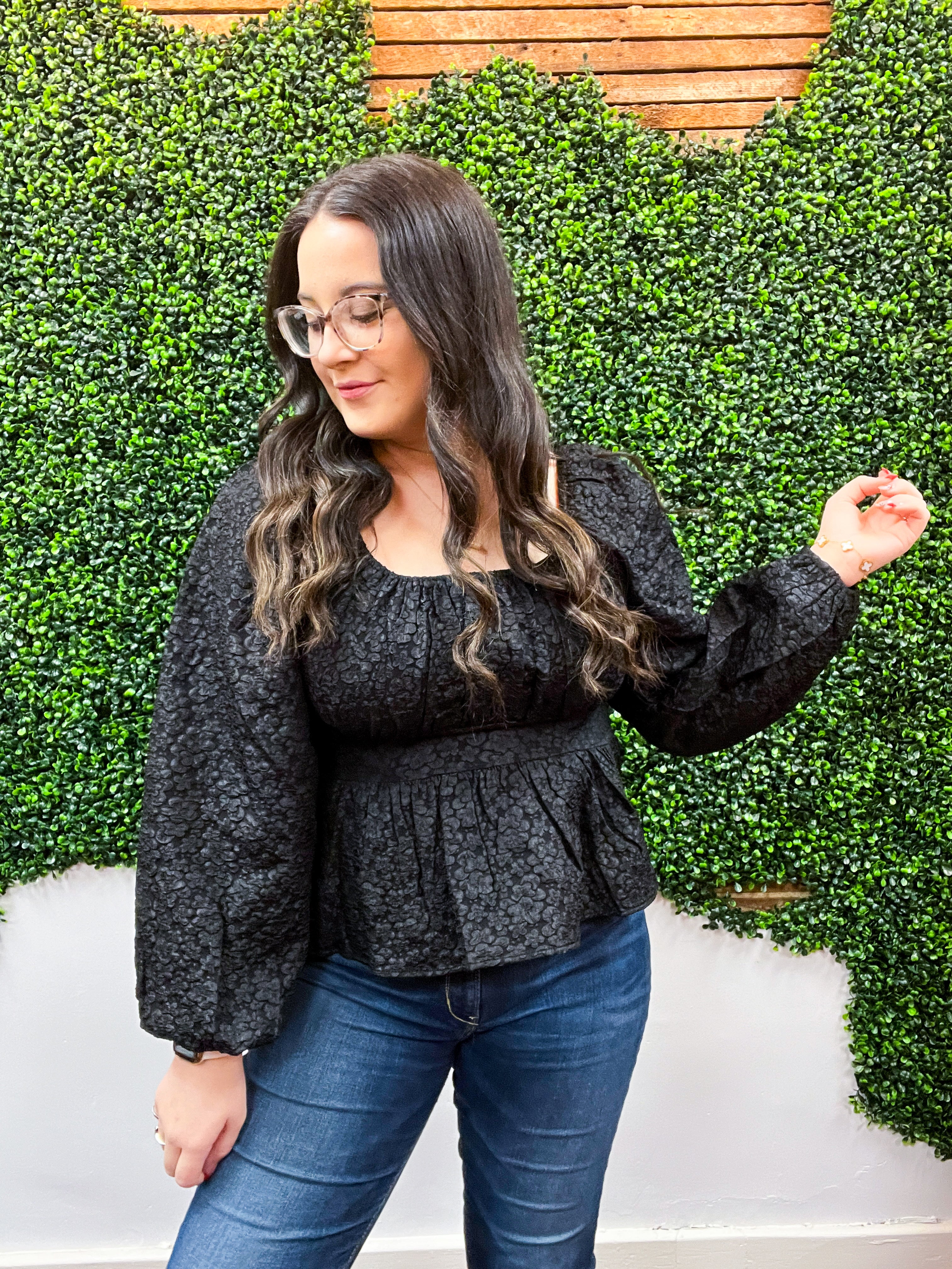 Midnight Grace Smocked Peplum Blouse *FINAL SALE*