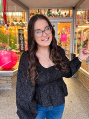Midnight Grace Smocked Peplum Blouse *FINAL SALE*
